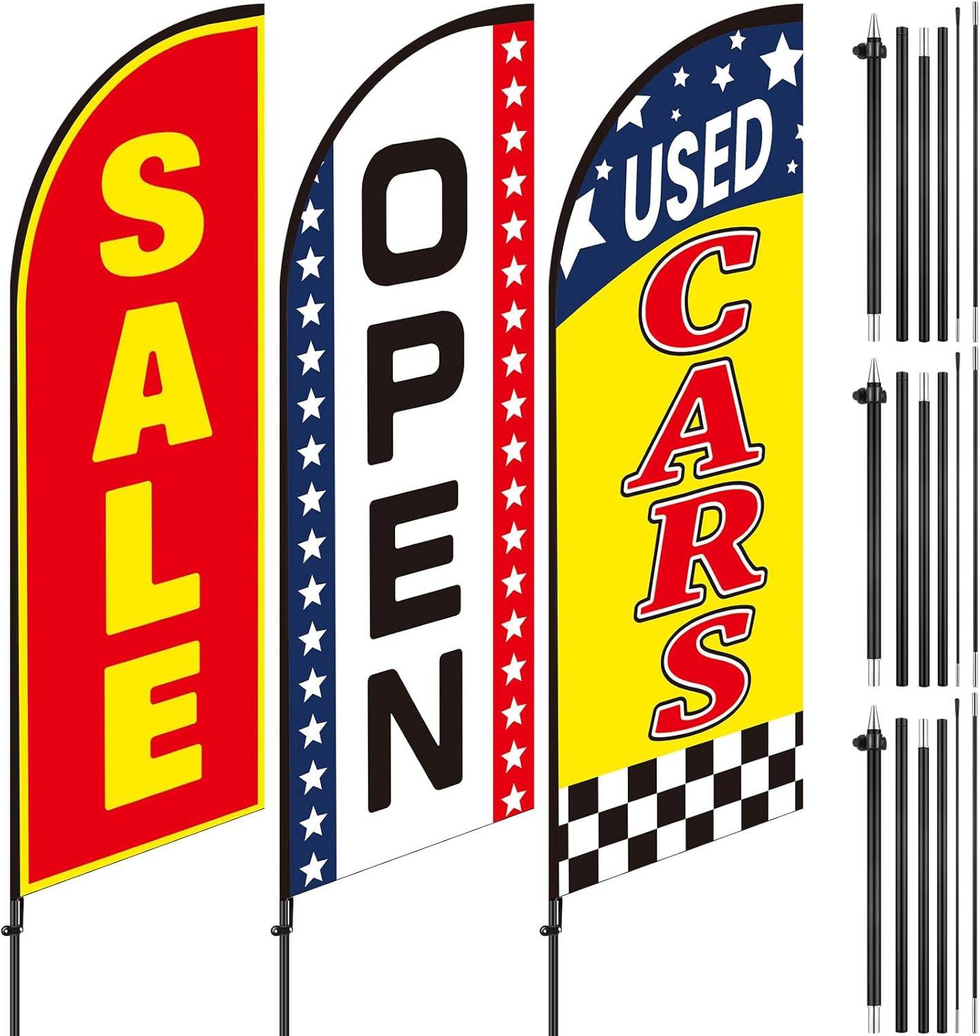 3 Pcs Used Cars Flag 7 X 5.4 Ft Car Auto Dealer Swooper Feather Flags Kits Set A