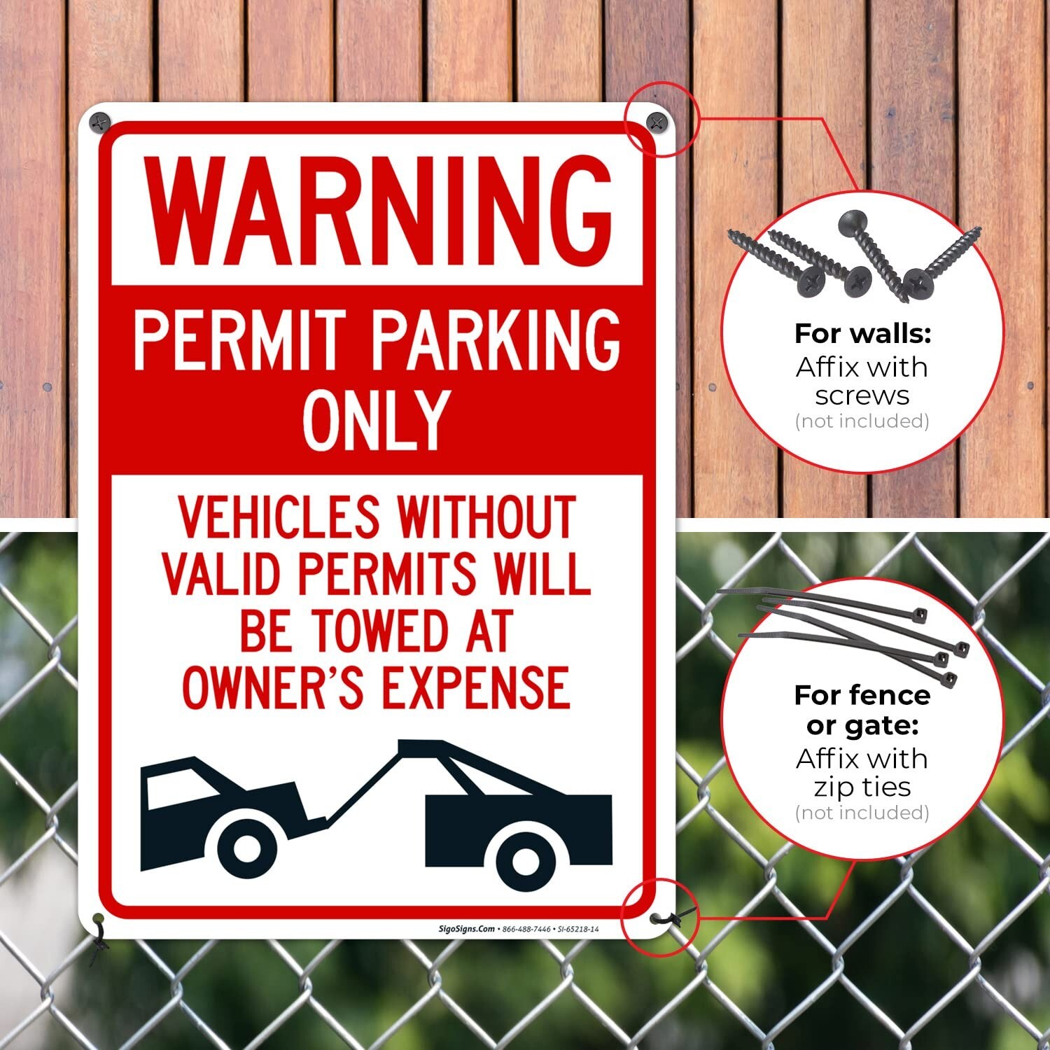 Warning Permit Parking Only Vehicles Without Permits Will Be Towed Sign
