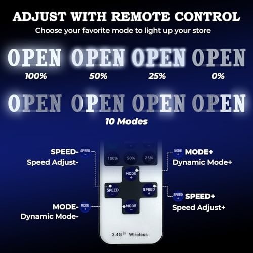 LED Open Sign for Business 30″x10″ – Timer, Remote, 10 Flash Modes, Brightness L