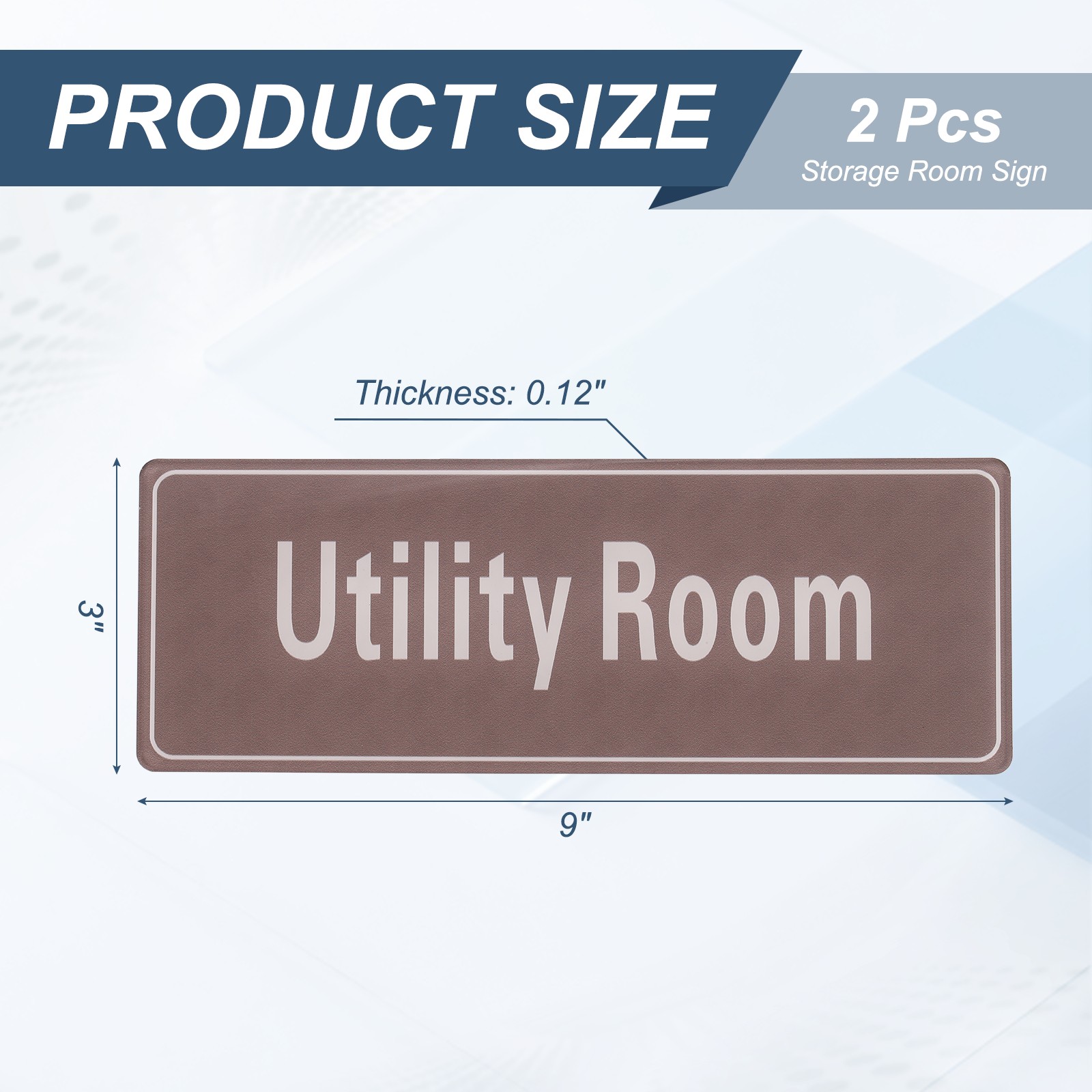 9″x3″ Utility Room 2Pcs Room Door Sign Self-Adhesive Light Brown with White Text