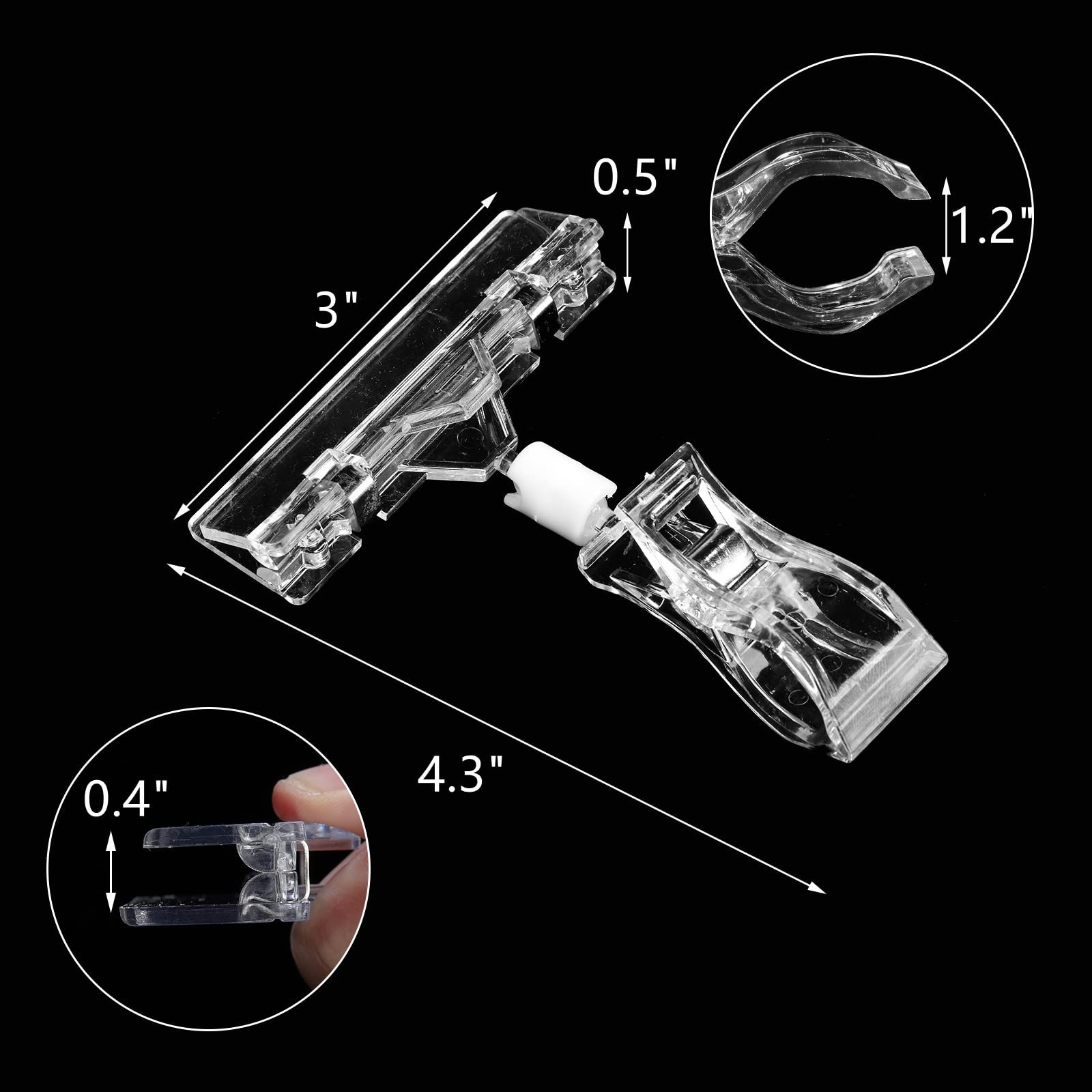 ZOOFOX 50 Pack Plastic Sign Holder Clip, Clear Rotatable Pop Transparent