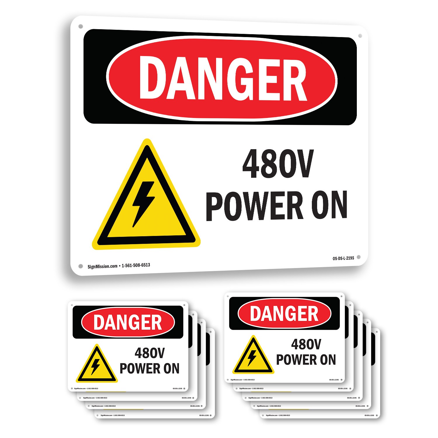 480V Power On OSHA Danger Sign Metal, Plastic, Or Decal – 5 or 10 Pack