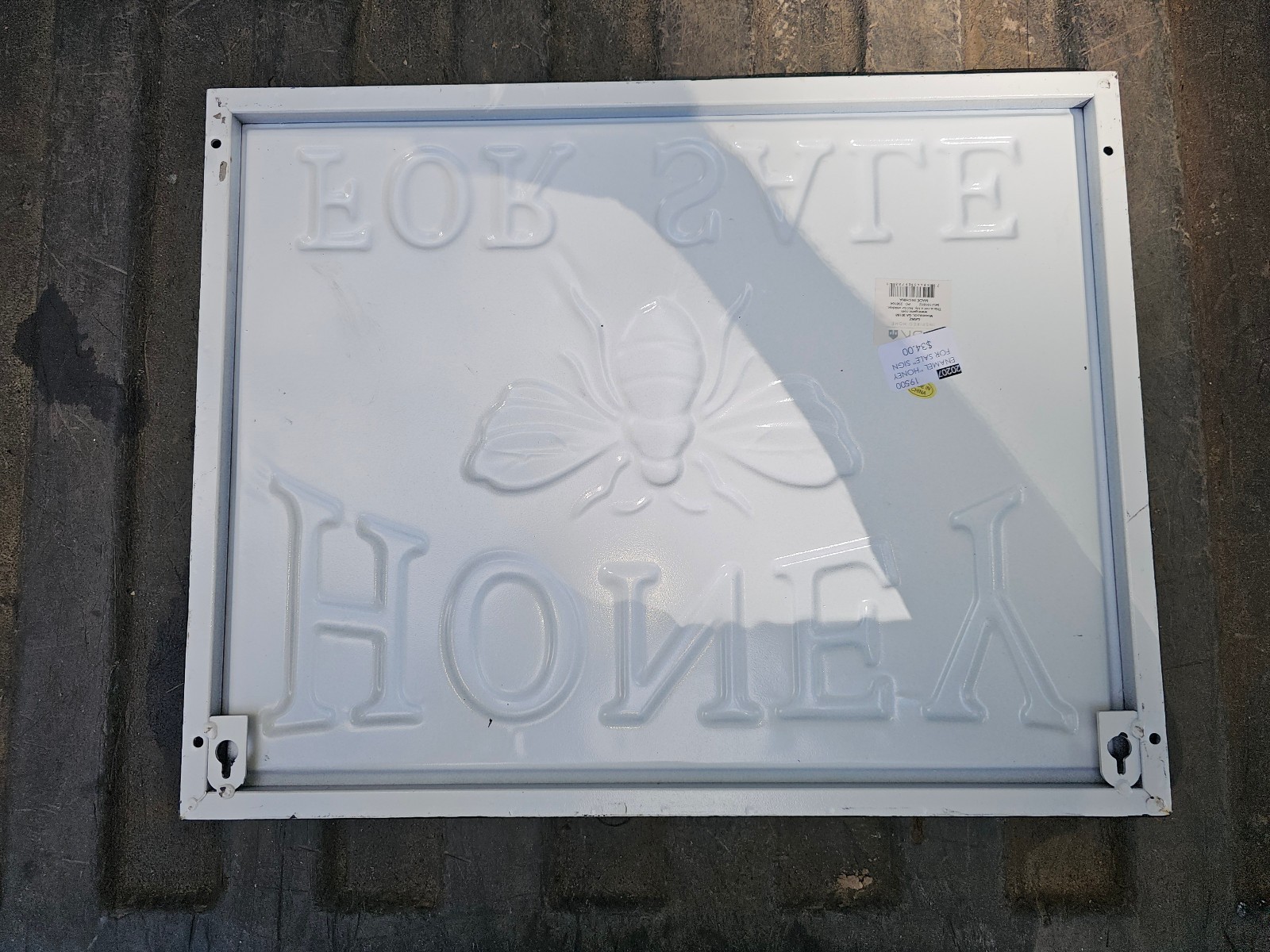25MM88 SIGN, HONEY FOR SALE, MANUFACTURED PATINA, 18″ X 14-1/2″ +/-, VERY GOOD