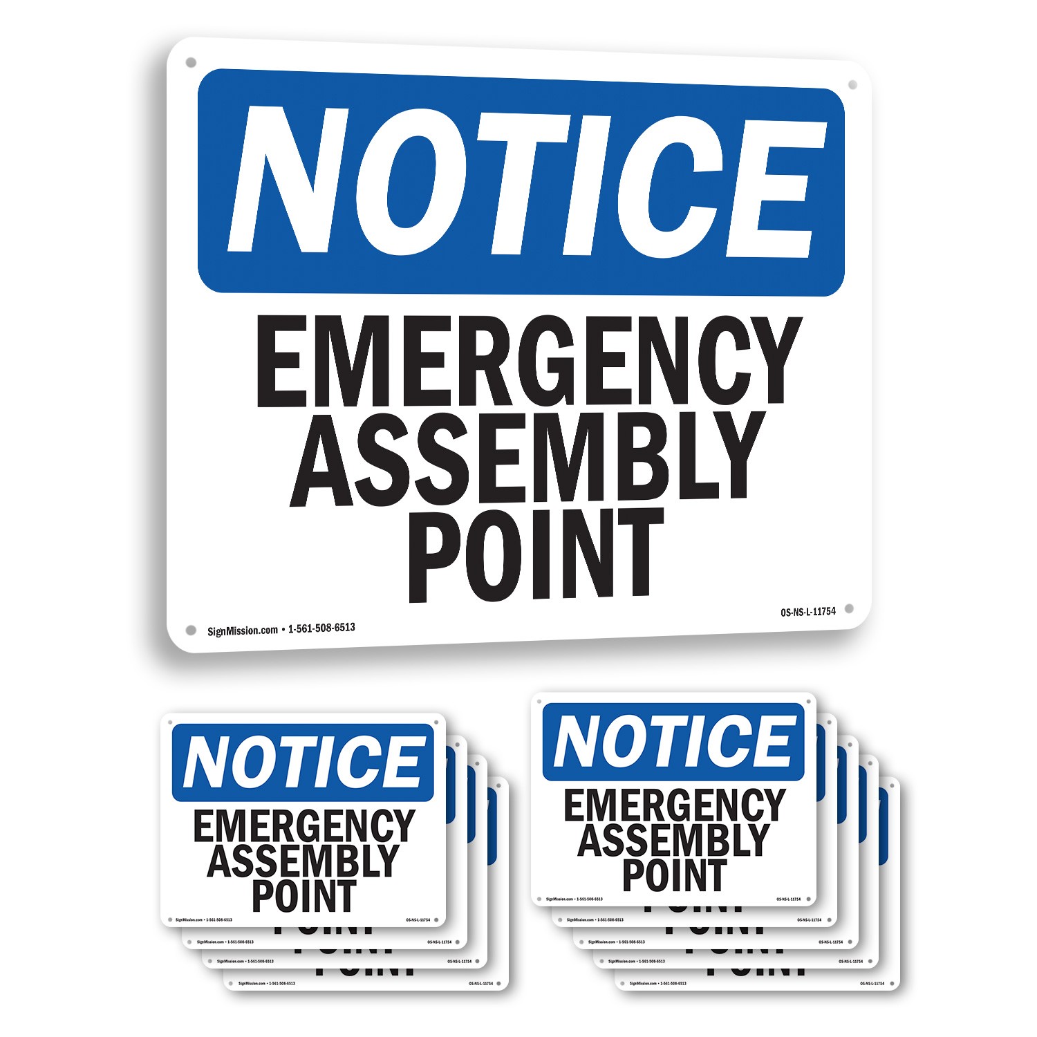 Emergency Assembly Point OSHA Notice Sign Metal, Plastic, Decal – 5 or 10 Pack