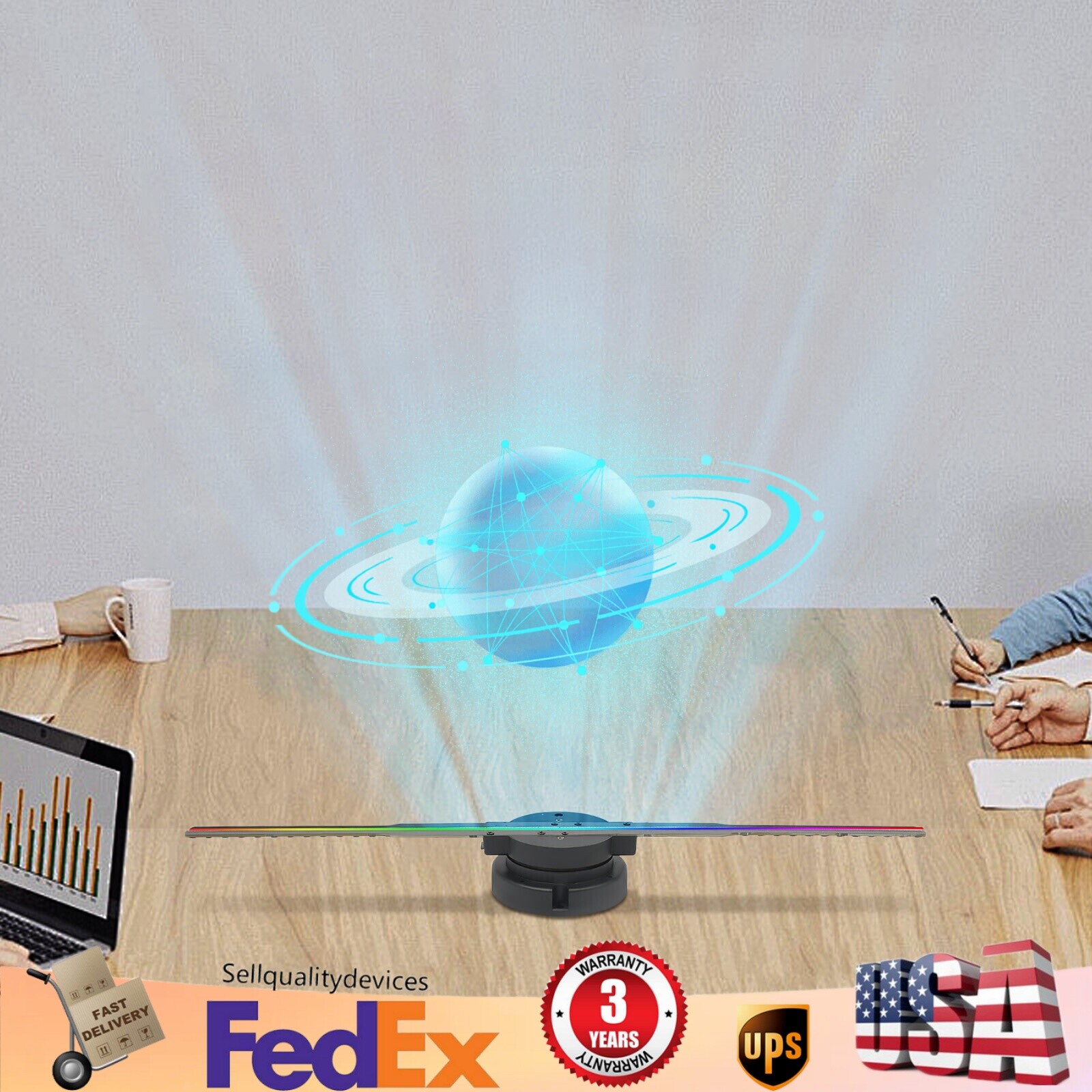 3D Holographic Projector 244-LED Hologram Fan Advertising Player Kit w/ Control!