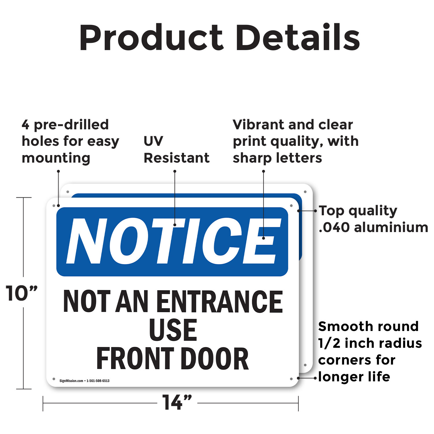 (2 Pack) Not An Entrance Use Front Door OSHA Notice Sign Decal Metal Plastic