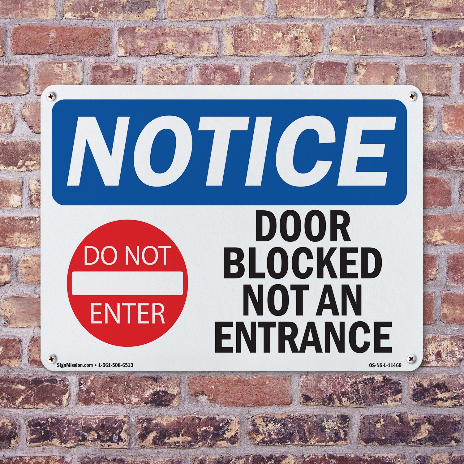 Door Blocked Not An Entrance OSHA Notice Sign Metal, Plastic, Decal 5 or 10 Pack