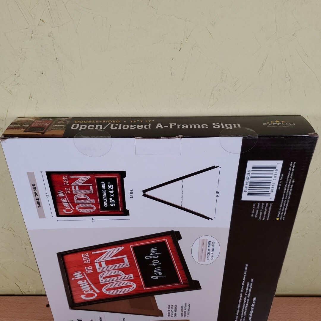 Excello Global Products A-Frame Open/Closed Sign w Chalkboard Rustic 13″ x 17″
