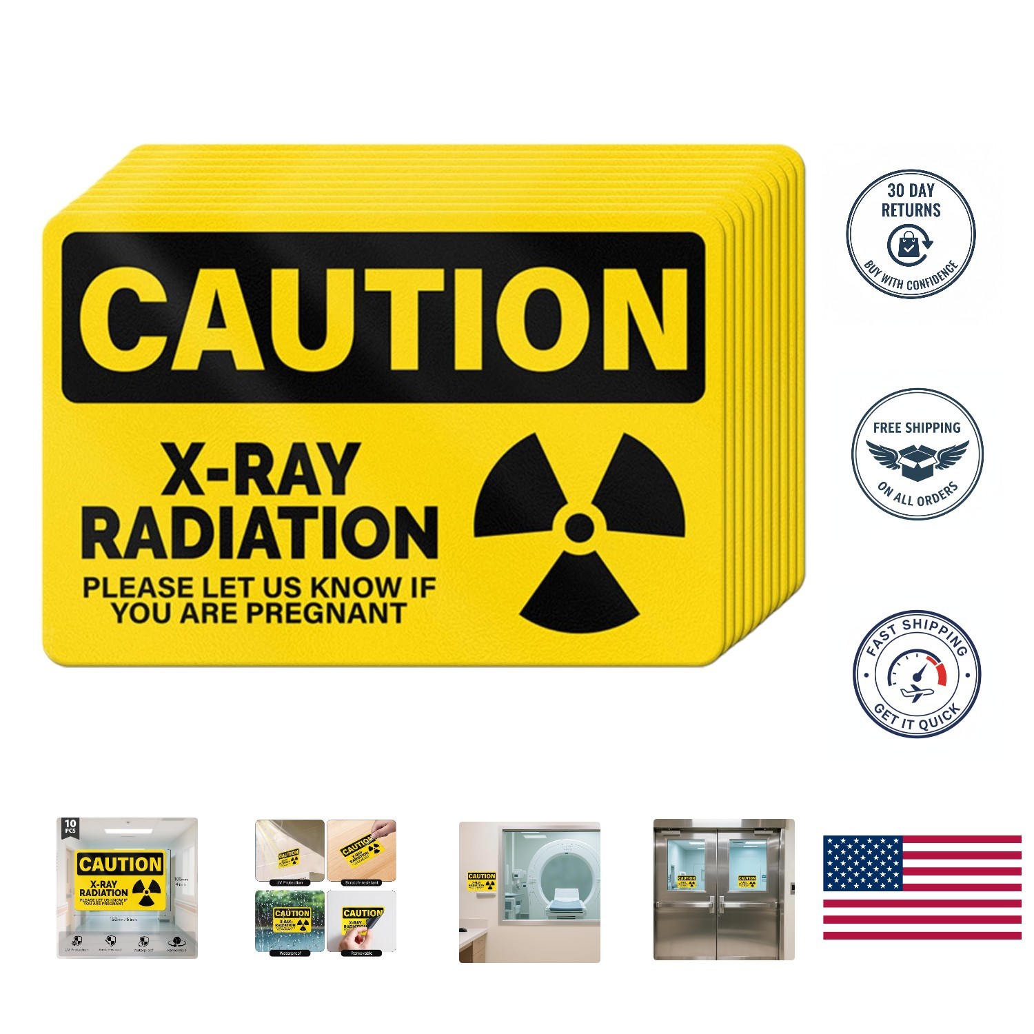 Durable Fade-Resistant 10 PCS X-Ray Caution Stickers – Suitable for Medical Use