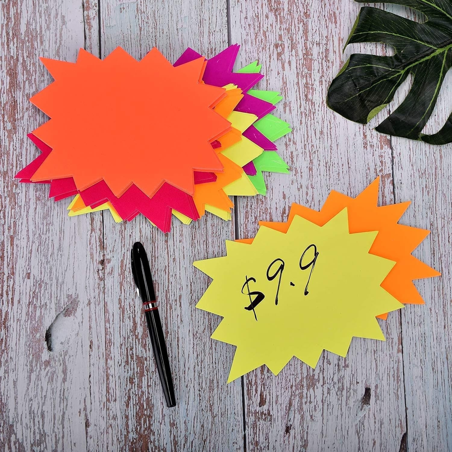60 Pack Starburst Sale Signs Fluorescent Neon for Retail Garage Pricing Sign