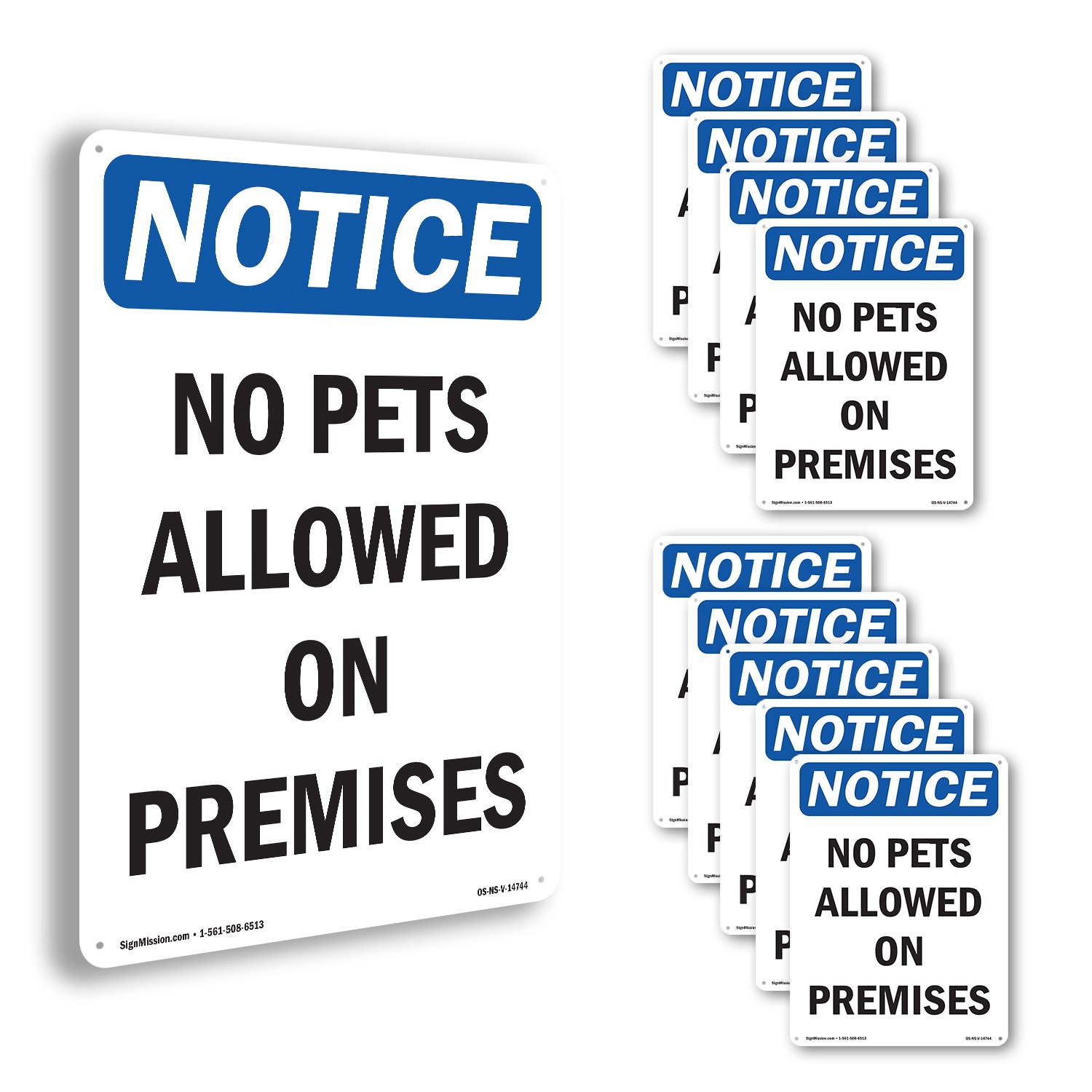 No Pets Allowed On Premises OSHA Notice Sign Metal, Plastic, Decal 5 or 10 Pack