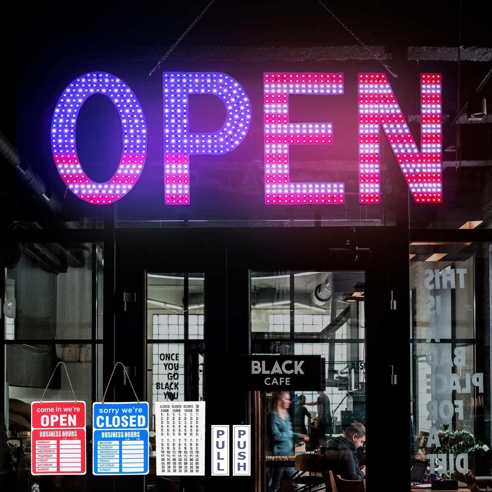 LED Open Signs for Business, 40″L x 14″W Inch Large Led Open Sign with 3 Scen…