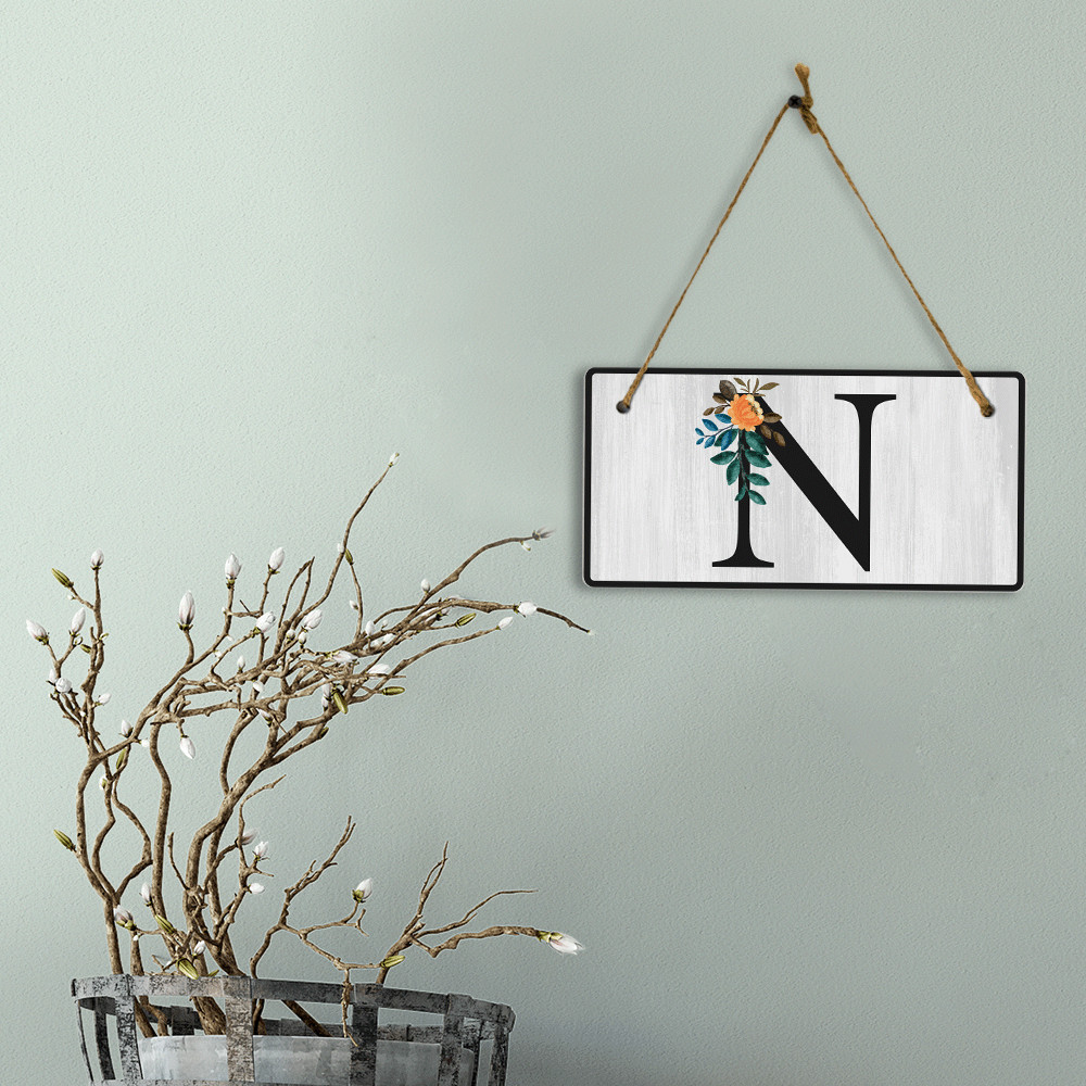 N Flower Decor 5×10 Hanging Wall or Door Sign | Alphabet Letter Room Decoration