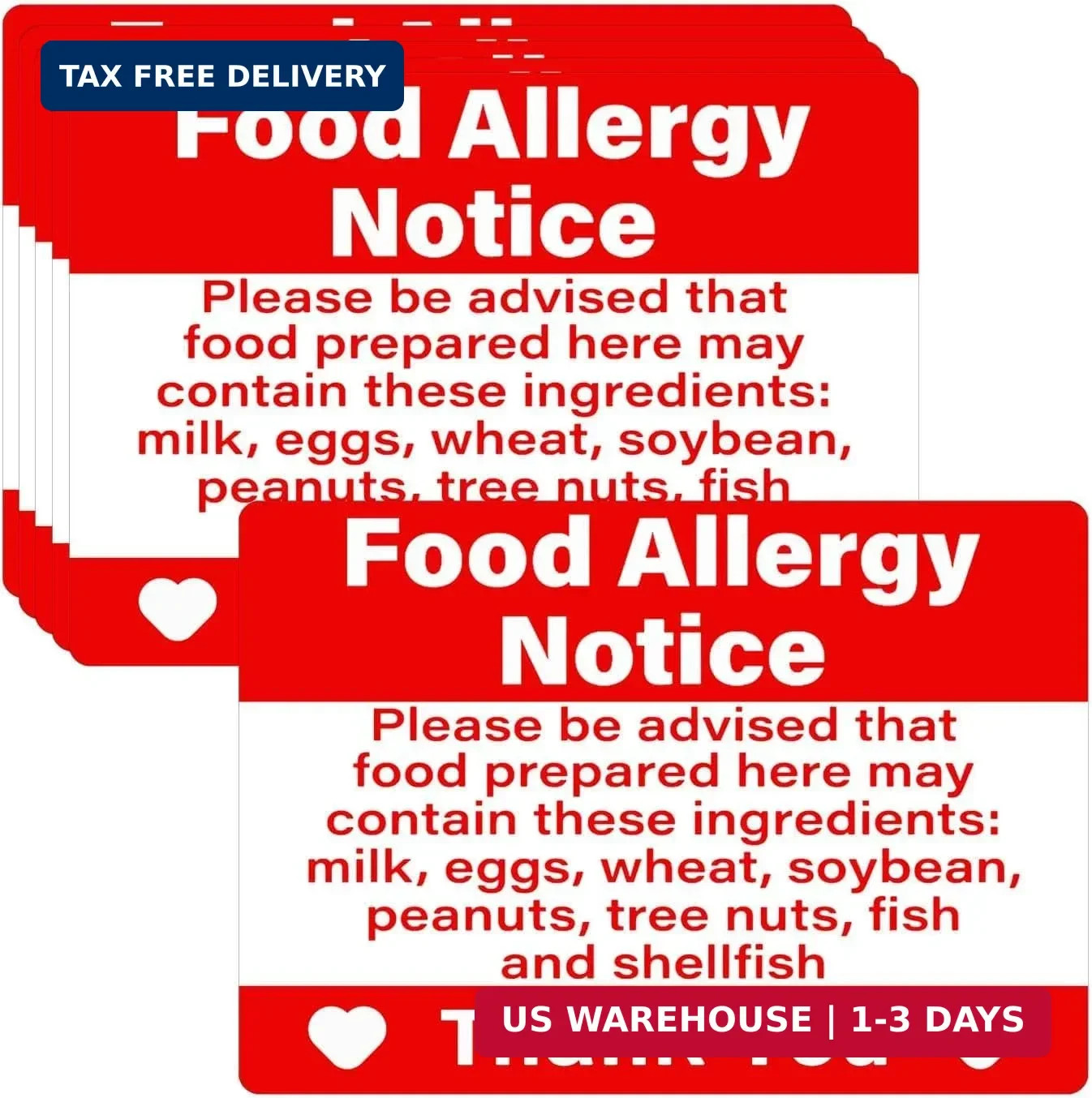 5 Pack Food Allergy Notice Sign 10×7 Inches Caution Warning Sticker Food Allergy