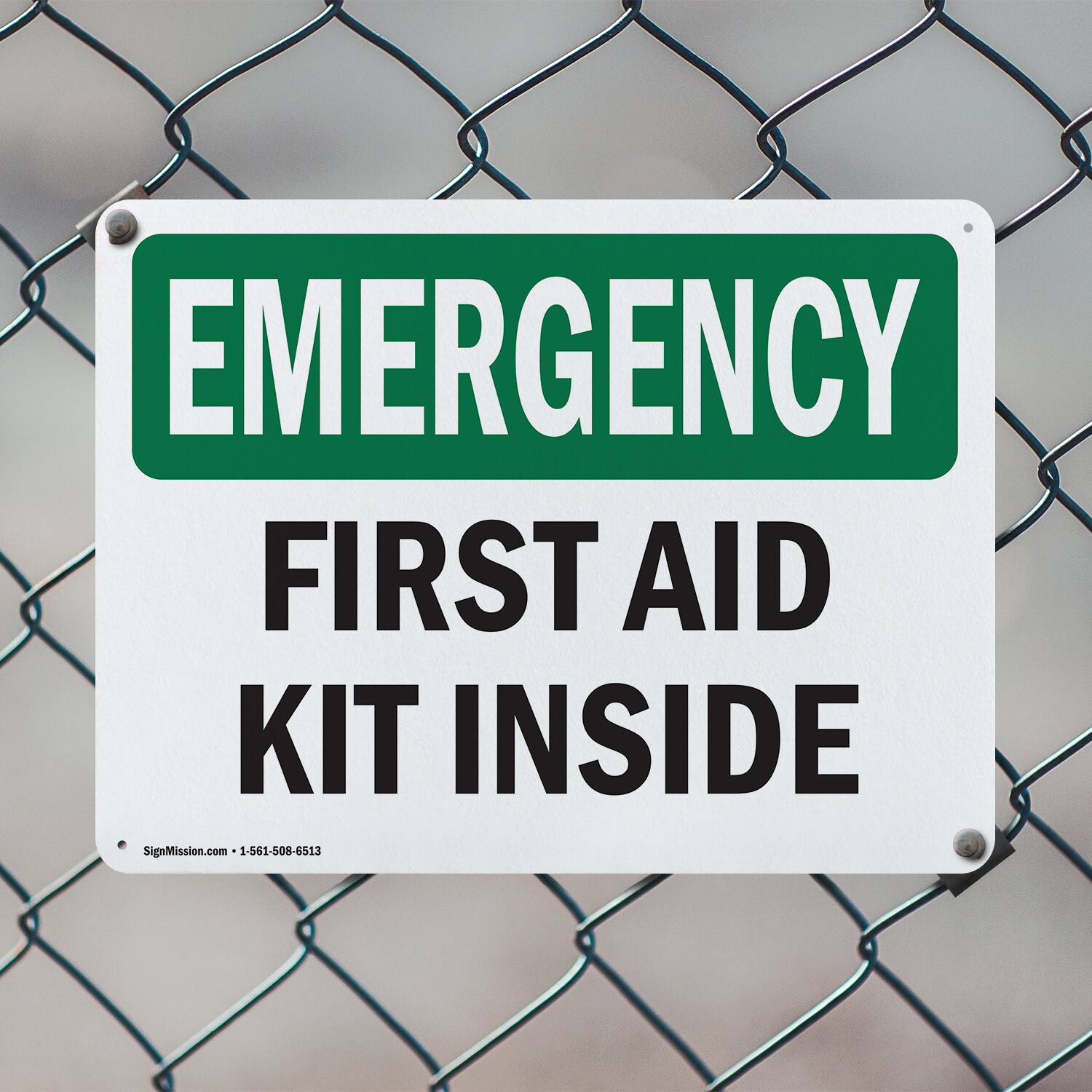 (2 Pack) First Aid Kit Inside OSHA Emergency Sign Decal Metal Plastic
