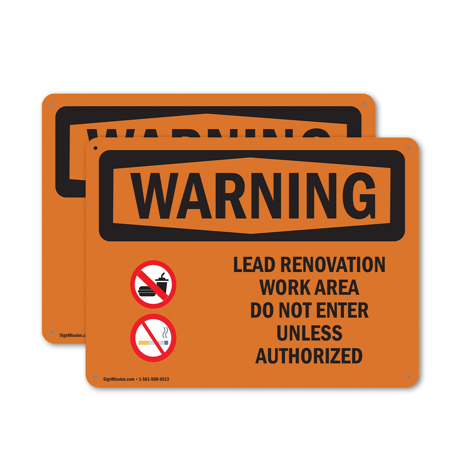 (2 Pack) Lead Renovation Work With Symbol OSHA Warning Sign Decal Metal Plastic