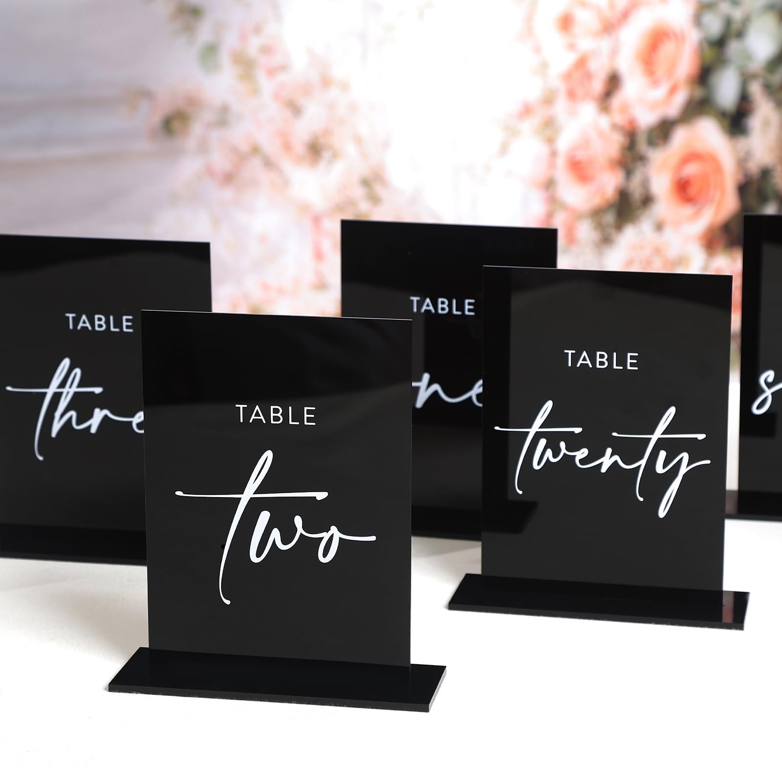 Black Wedding Table Numbers Stands 1-20 Double Sided 5×7 Inch Acrylic Signs