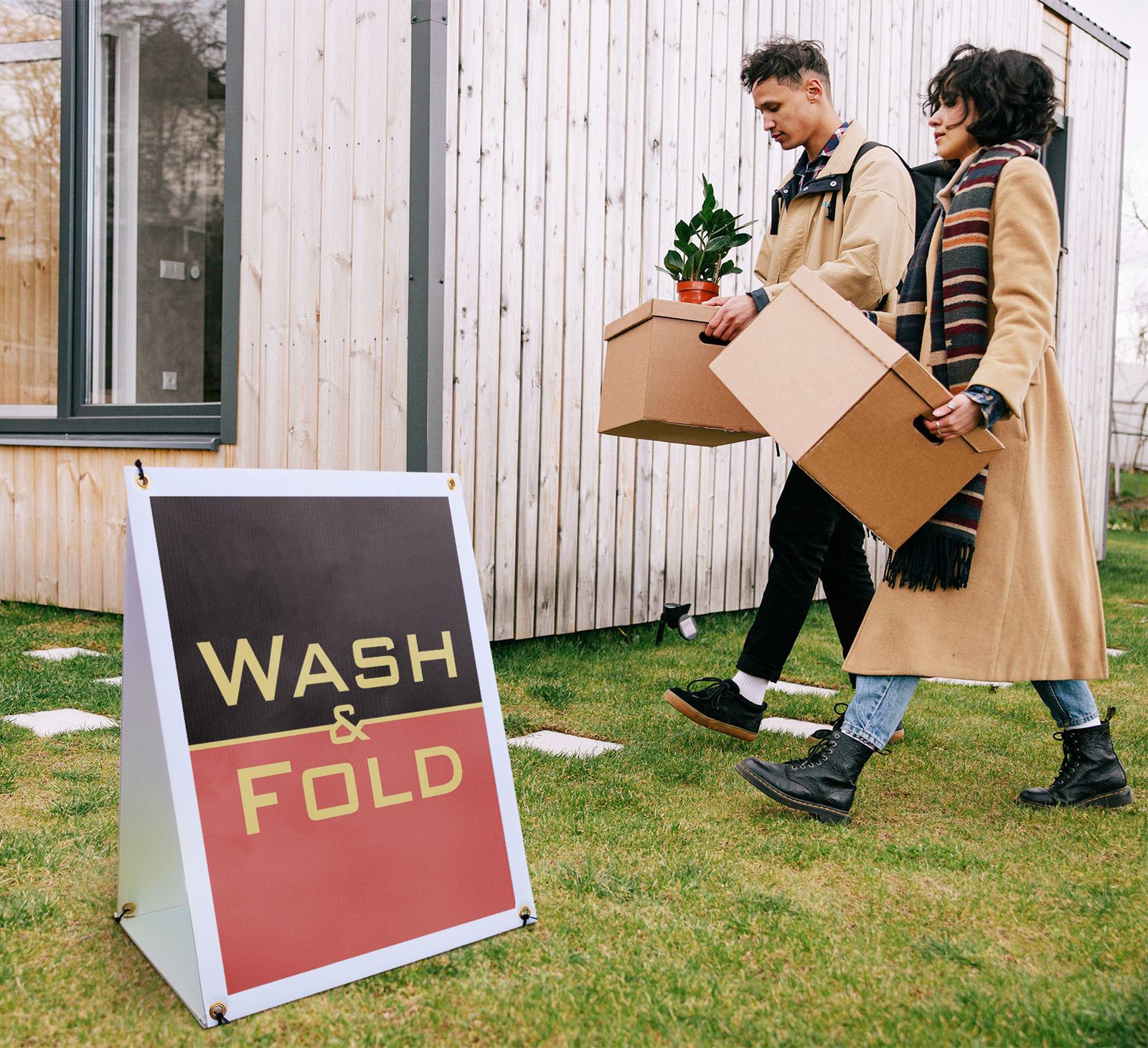 Wash And Fold A-Frame Sidewalk Sign Laundry Service Reliable Quick Clean Work