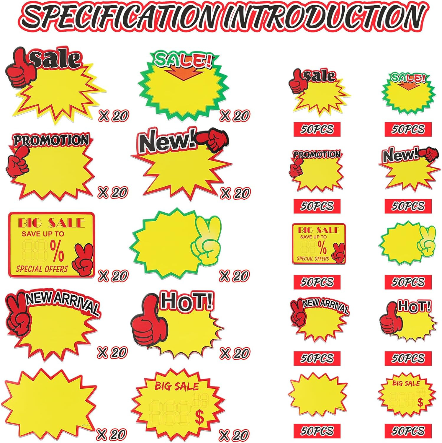 Starburst Sign for Retail Store Large 200Pcs Yellow