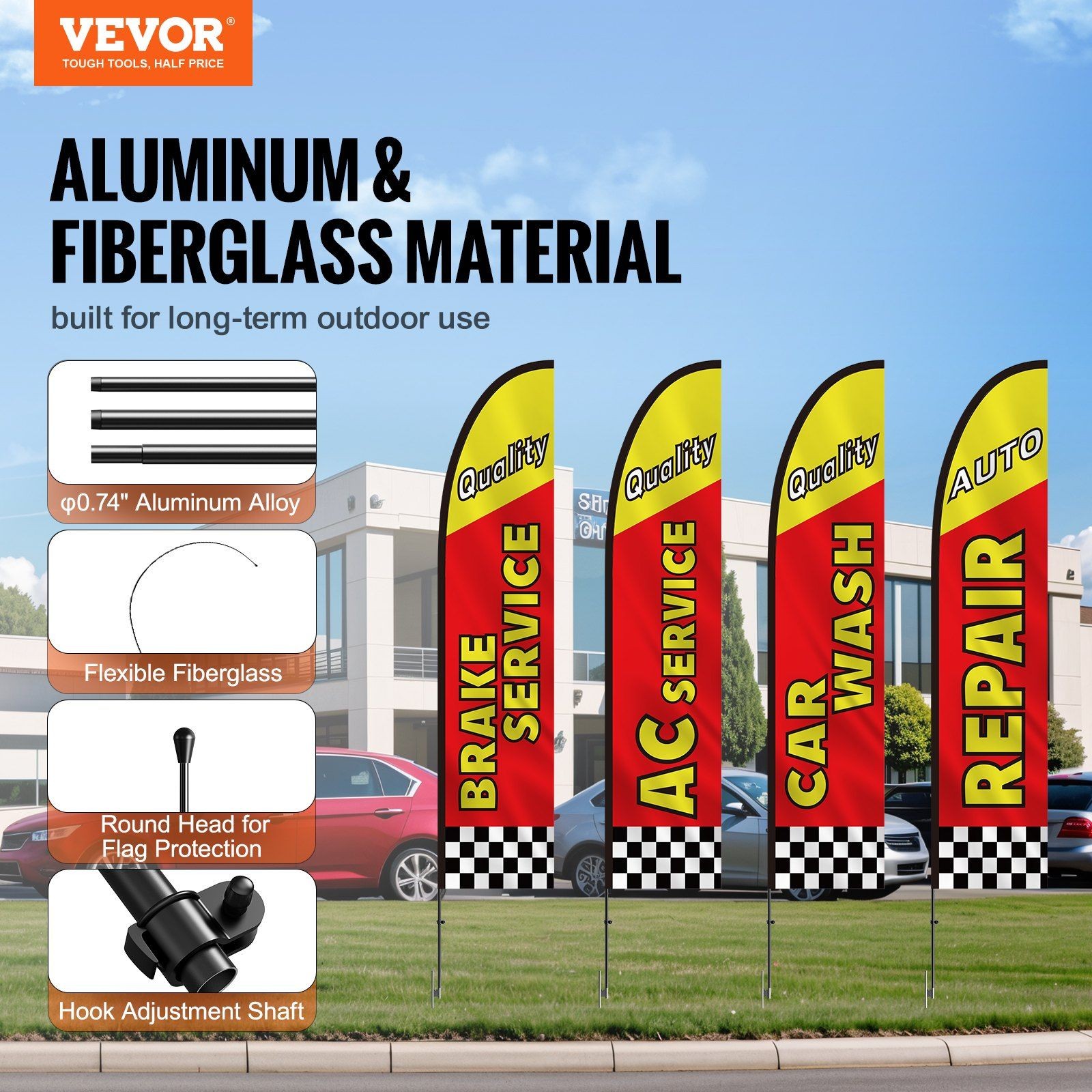 16.3ft UV & Weather-Resistant Feather Flag Kit with 4 Poles & Stakes