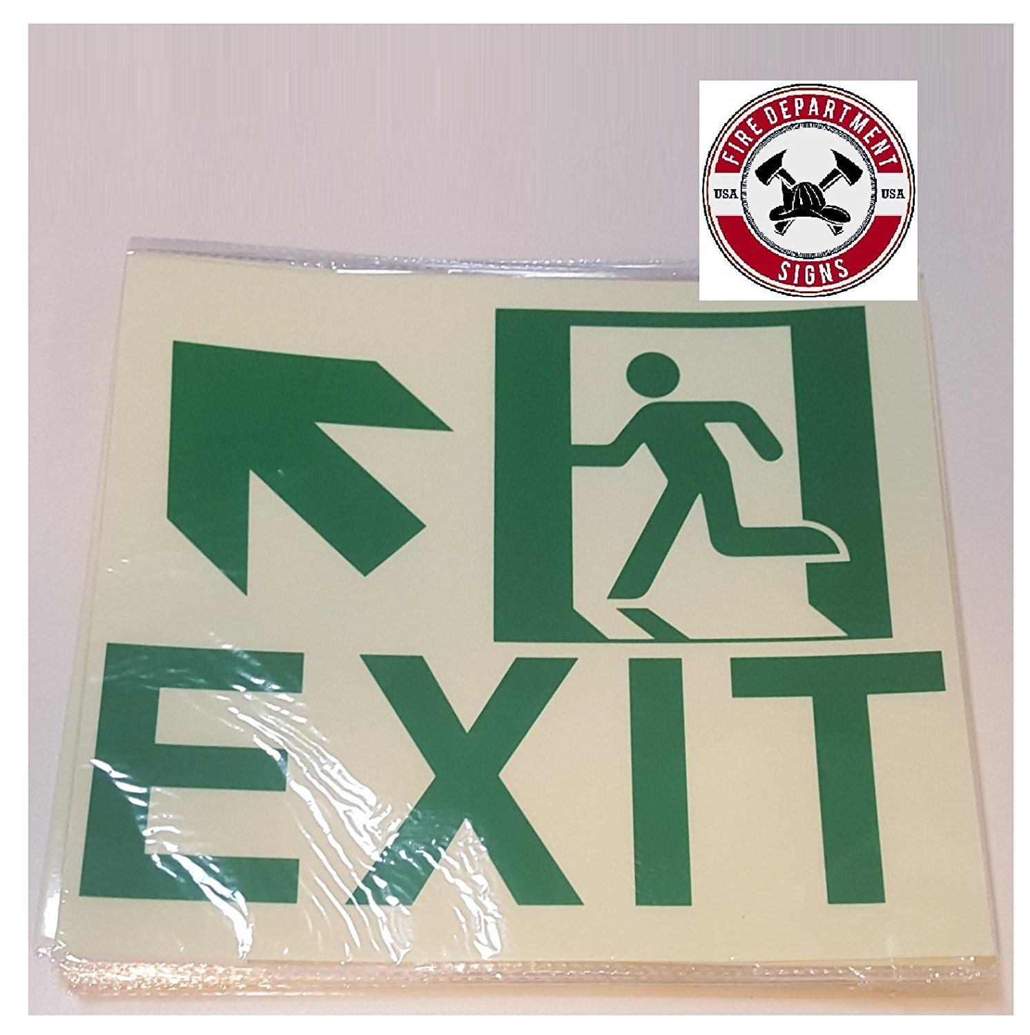 “Exit” SIGN-UP LEFT -Adhesive Sign !! (Glow In the dark sign)