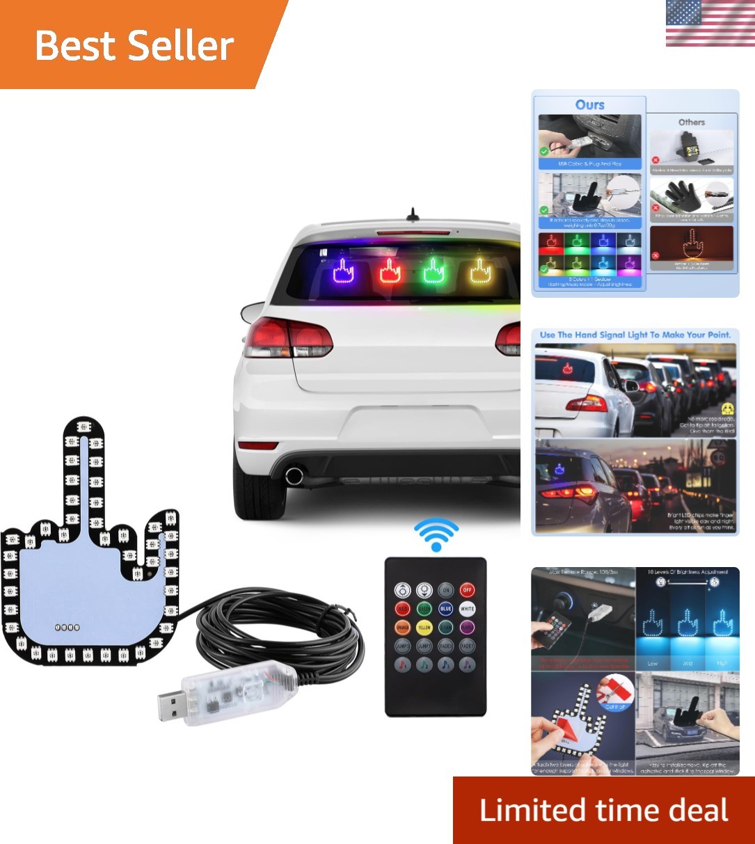 LED Car Window Gesture Light – Remote-Controlled 7-Color Finger Flicker
