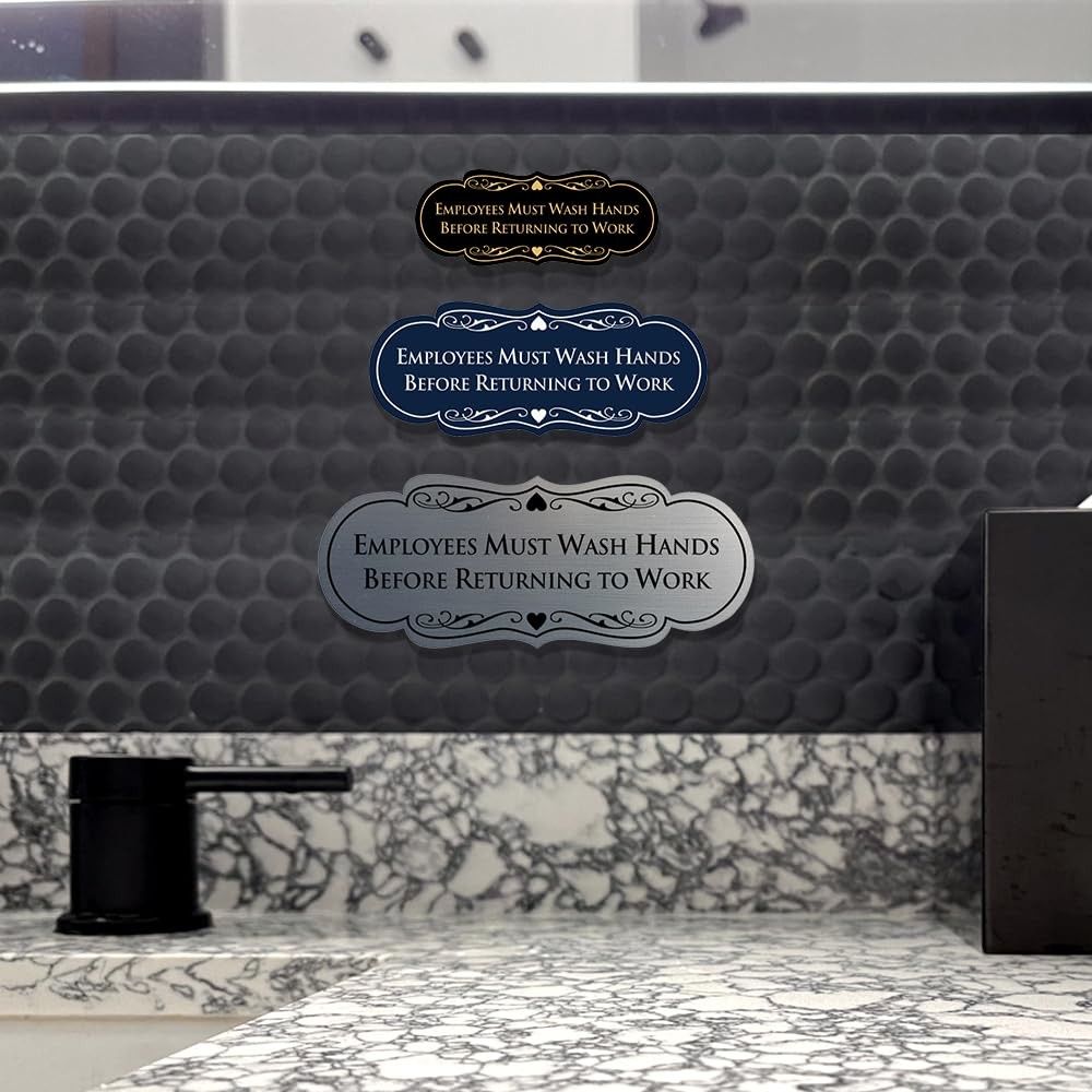 Brushed Gold Employees Must Wash Hands Sign Durable Durable Install 1 Pack