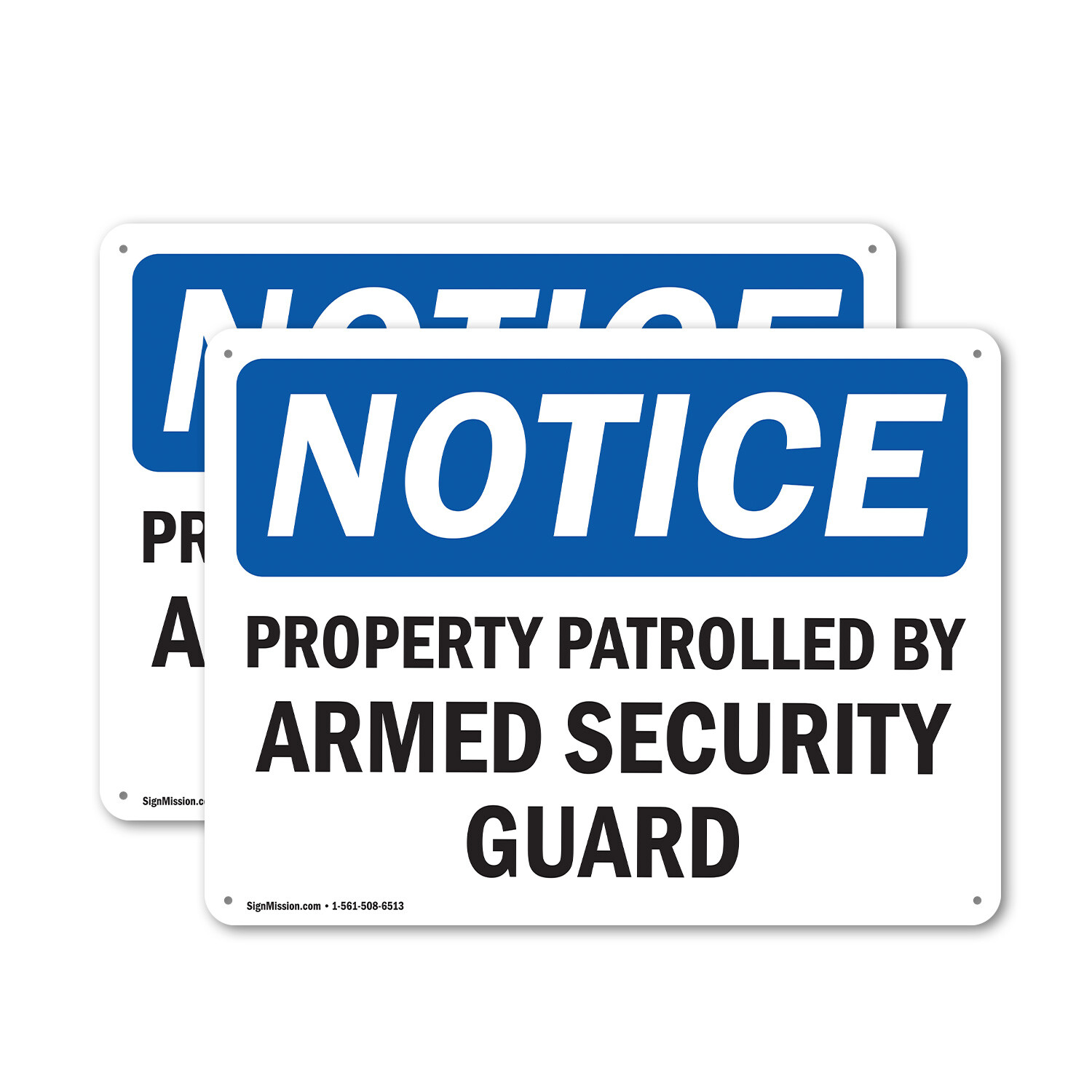 (2 Pack) Property Patrolled By Armed Security Guard OSHA Notice Sign Decal Metal