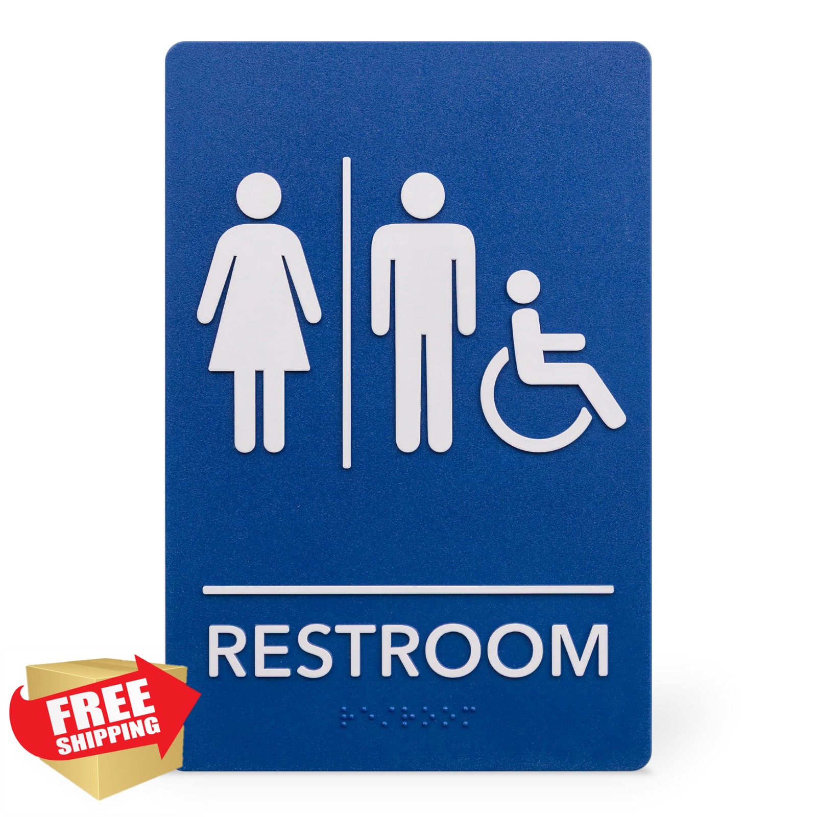 ExcelMark 6″x9″ Blue ADA Bathroom Sign Unisex Handicap Double Tape