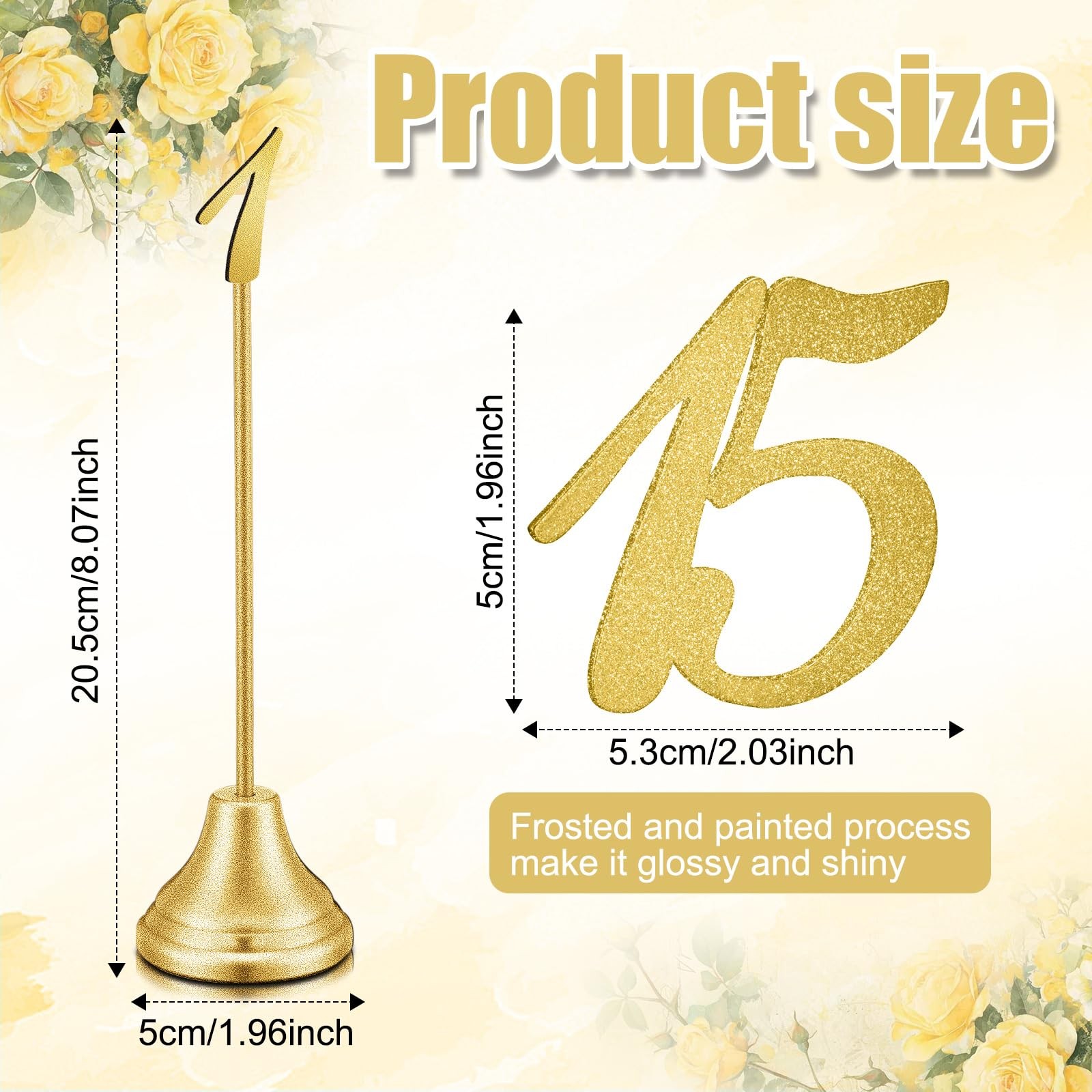 15 PCS 1-15 Gold Metal Table Numbers Weighted Base 8 Inch Stands Reception