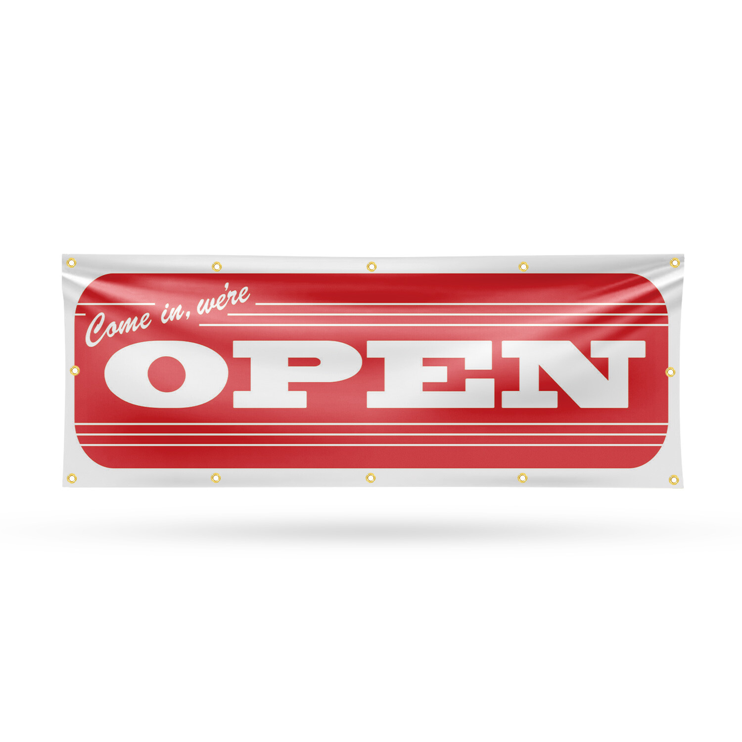 Come In We’re Open Vinyl Banner Sign with Metal Grommets Heavy-Duty