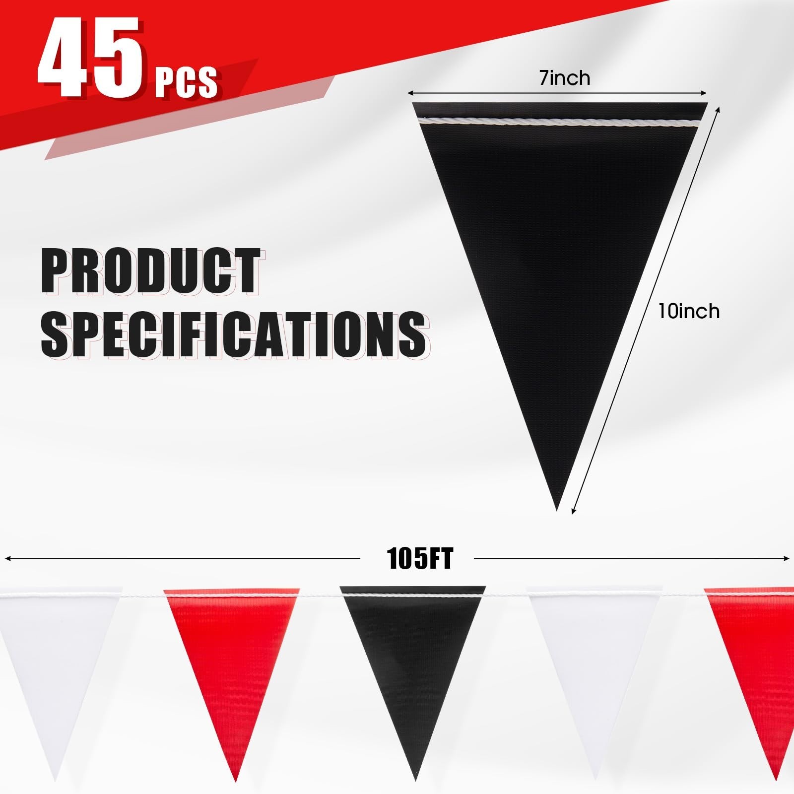 Multipurpose Safety Pennant Flags – 105FT OSHA Warning Banner for Events, Constr