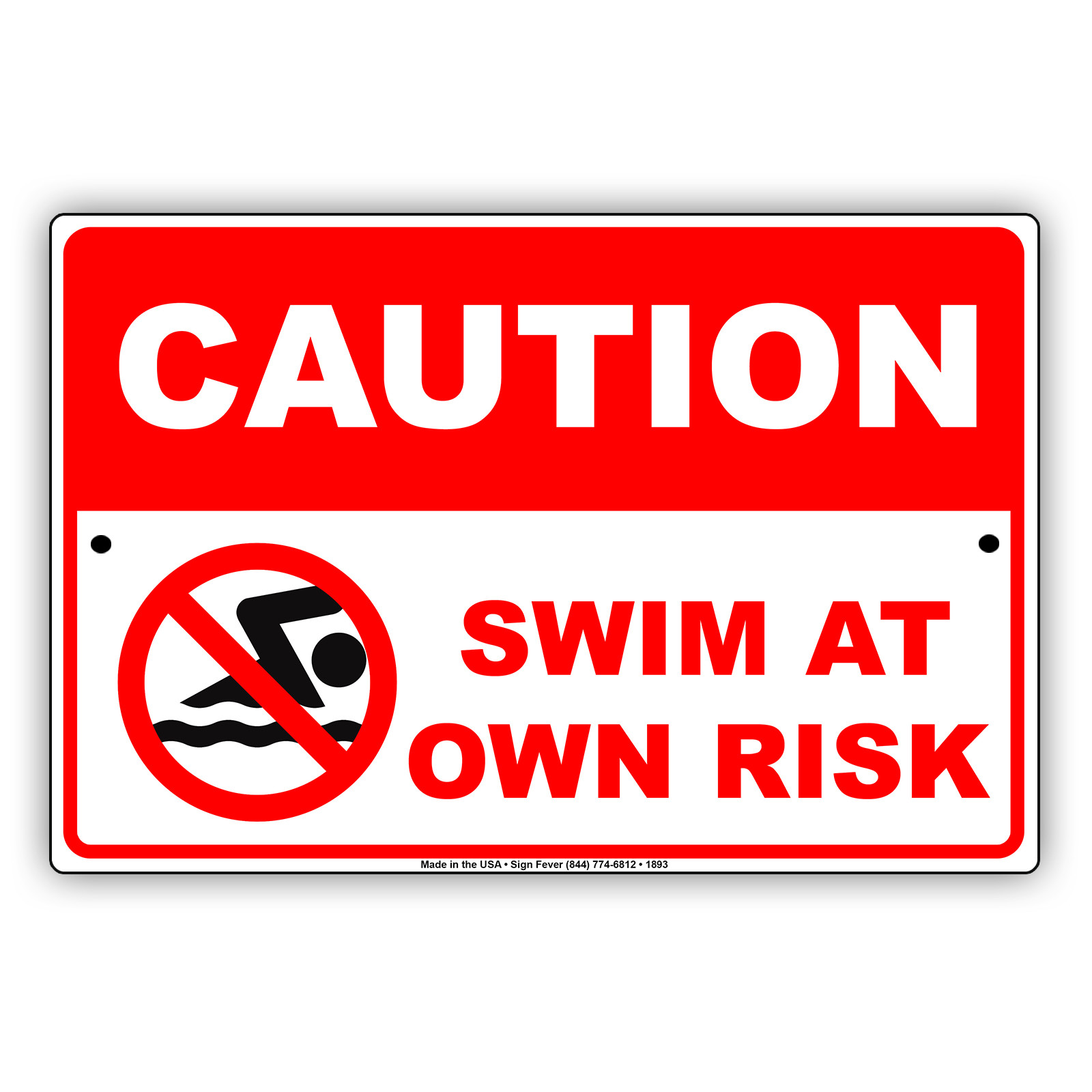 Caution Swim At Own Risk Swimming Pool Beach Ocean Safety Warning Aluminum Sign