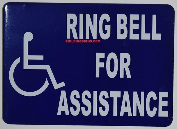 Ring Bell for Assistance with Symbol Sign (White/Blue,5×7)-REF24-1027