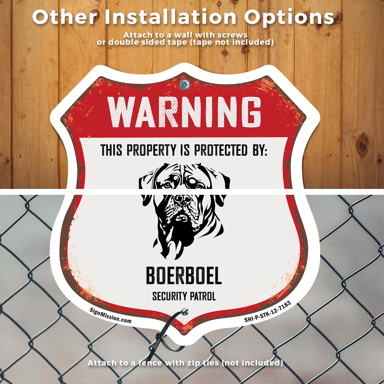 Warning Property is Protected by Boerboel Shield Sign With Stake Made in the USA