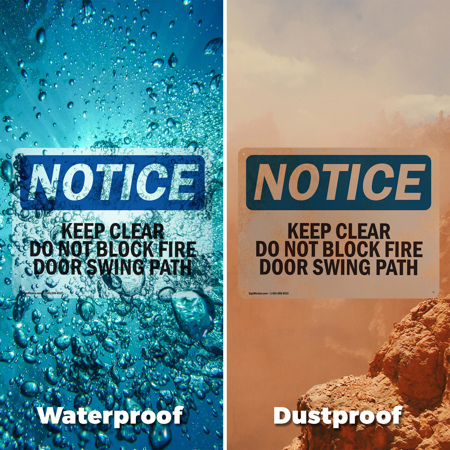 (2 Pack) Keep Clear Do Not Block Fire Door Swing Path OSHA Notice Sign Decal
