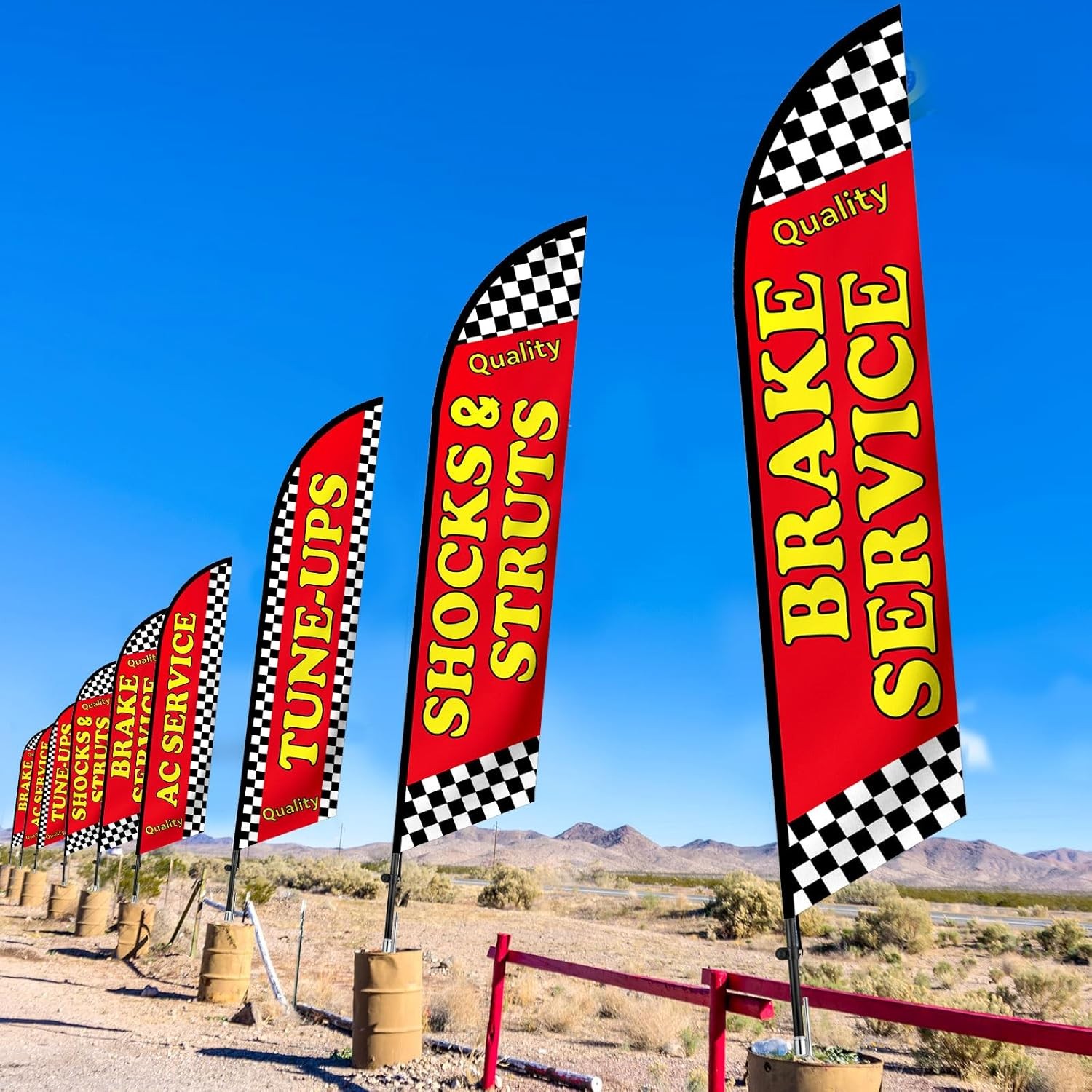 Large Auto Repair Shop Feather Flag 4 Pcs 12 x 2.5 ft Open Business