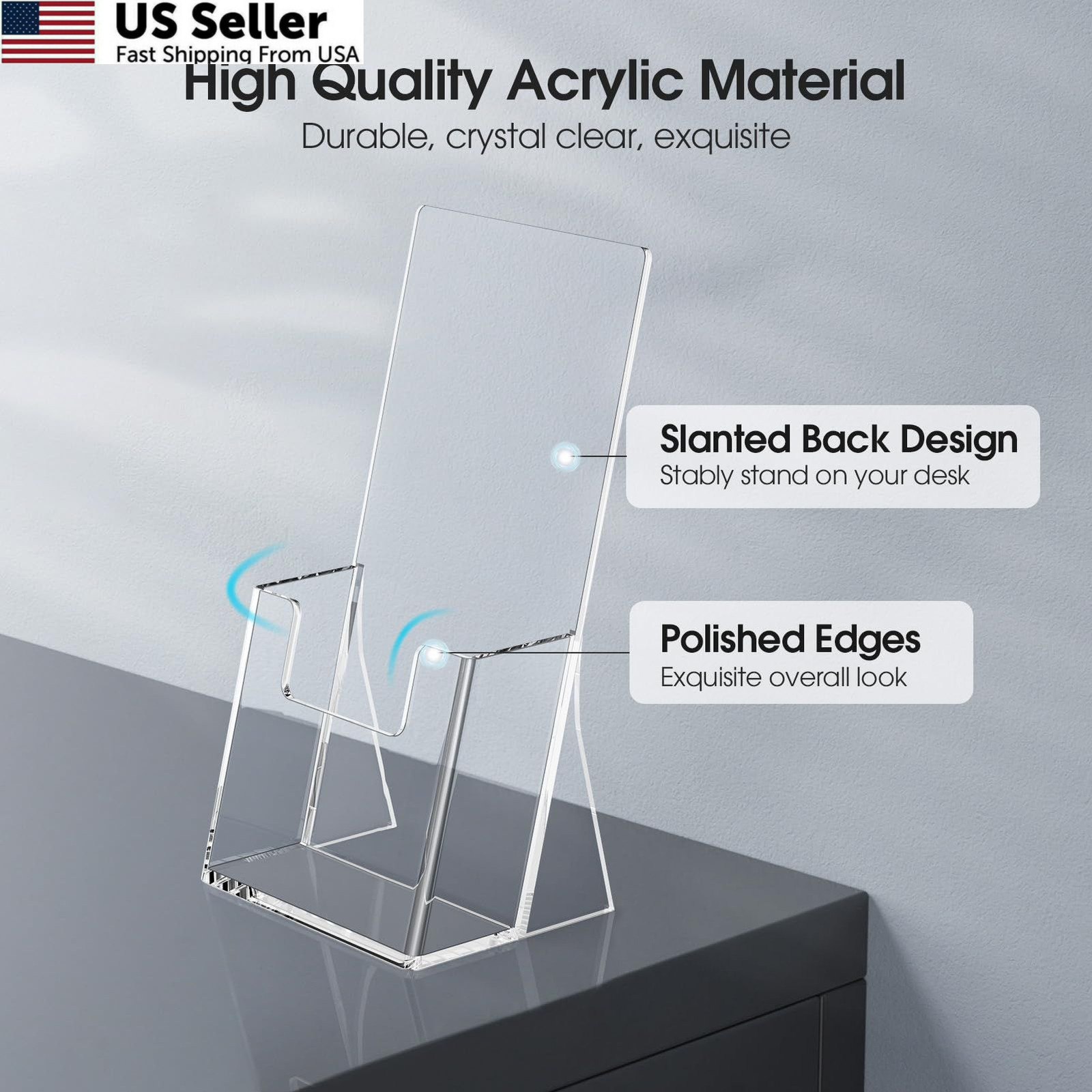 2 Pck 4″ Acrylic Brochure Holder Clear Trifold Flyer Display Stand Menu Pamphlet