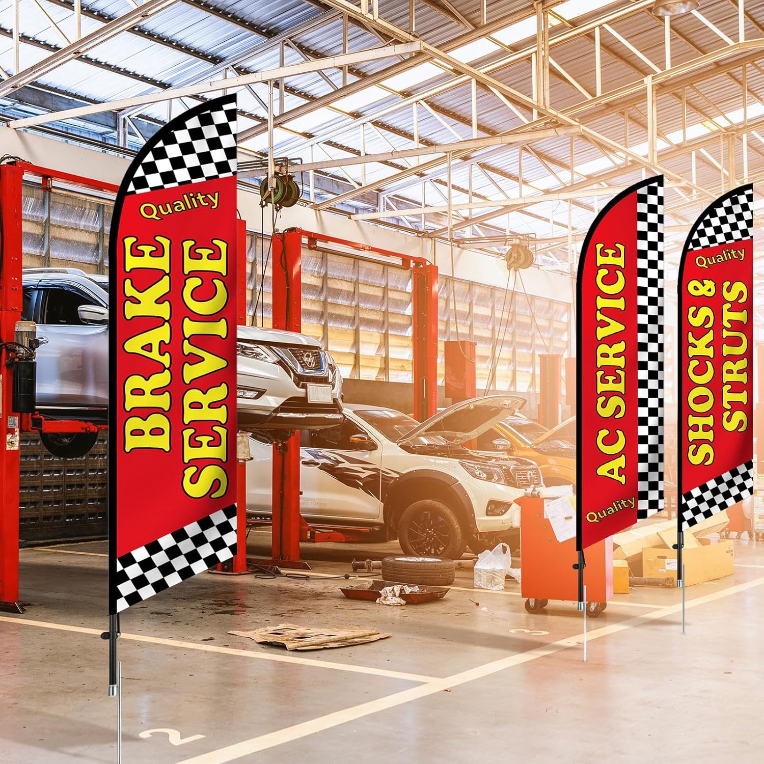 Large Auto Repair Shop Feather Flag 4 Pcs 12 x 2.5 ft Open Business