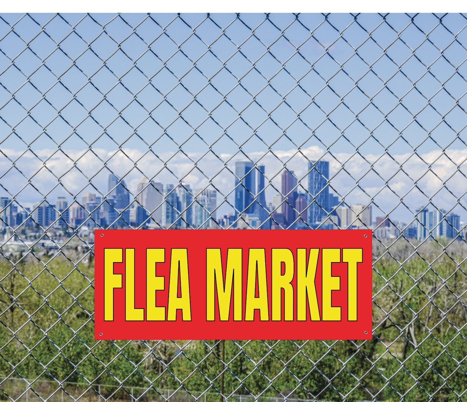 Flea Market Banner 48×20 Inches, Large Red and Yellow Advertising Sign, Durable