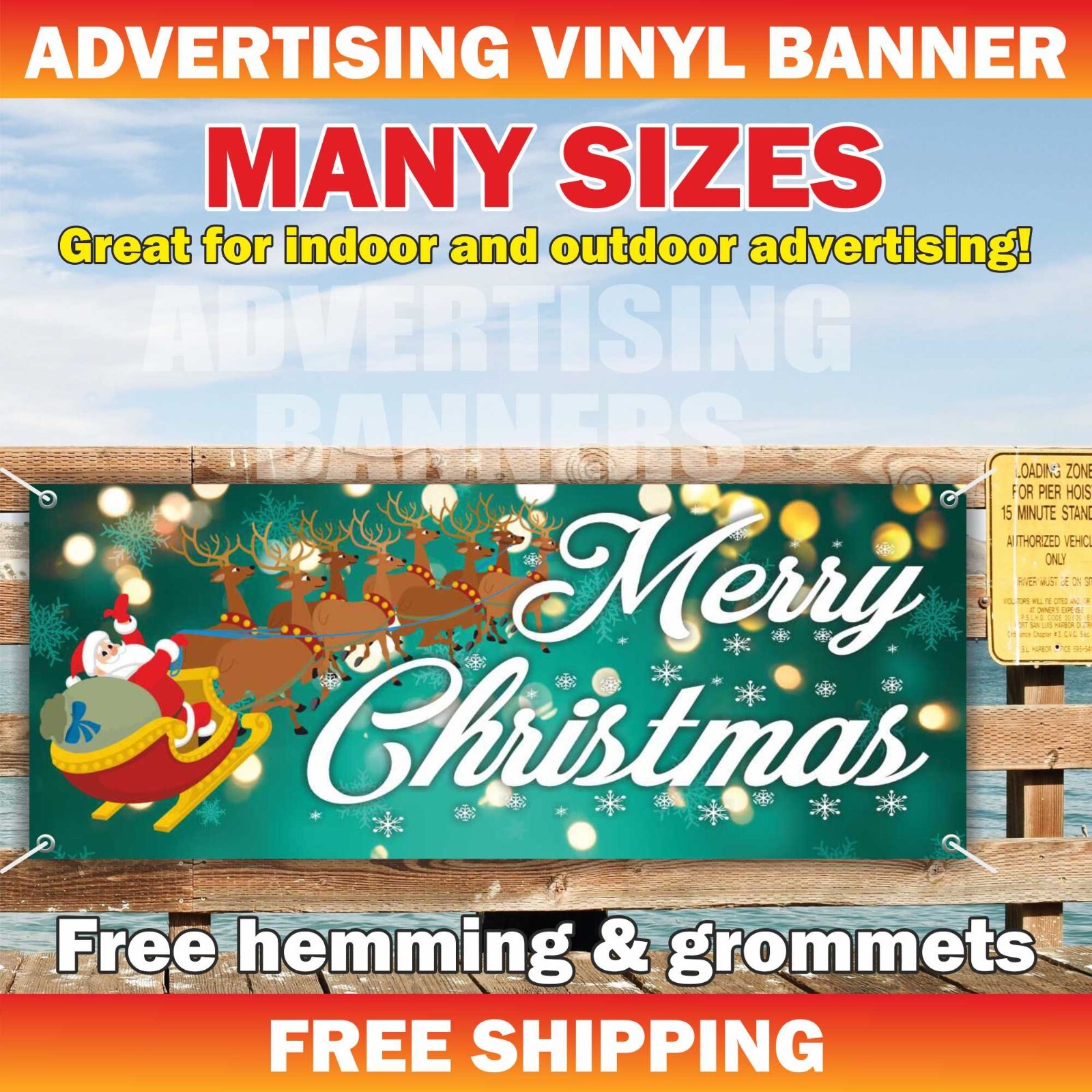 Merry Christmas Advertising Banner Vinyl Mesh Sign Xmas Holidays Happy New Year