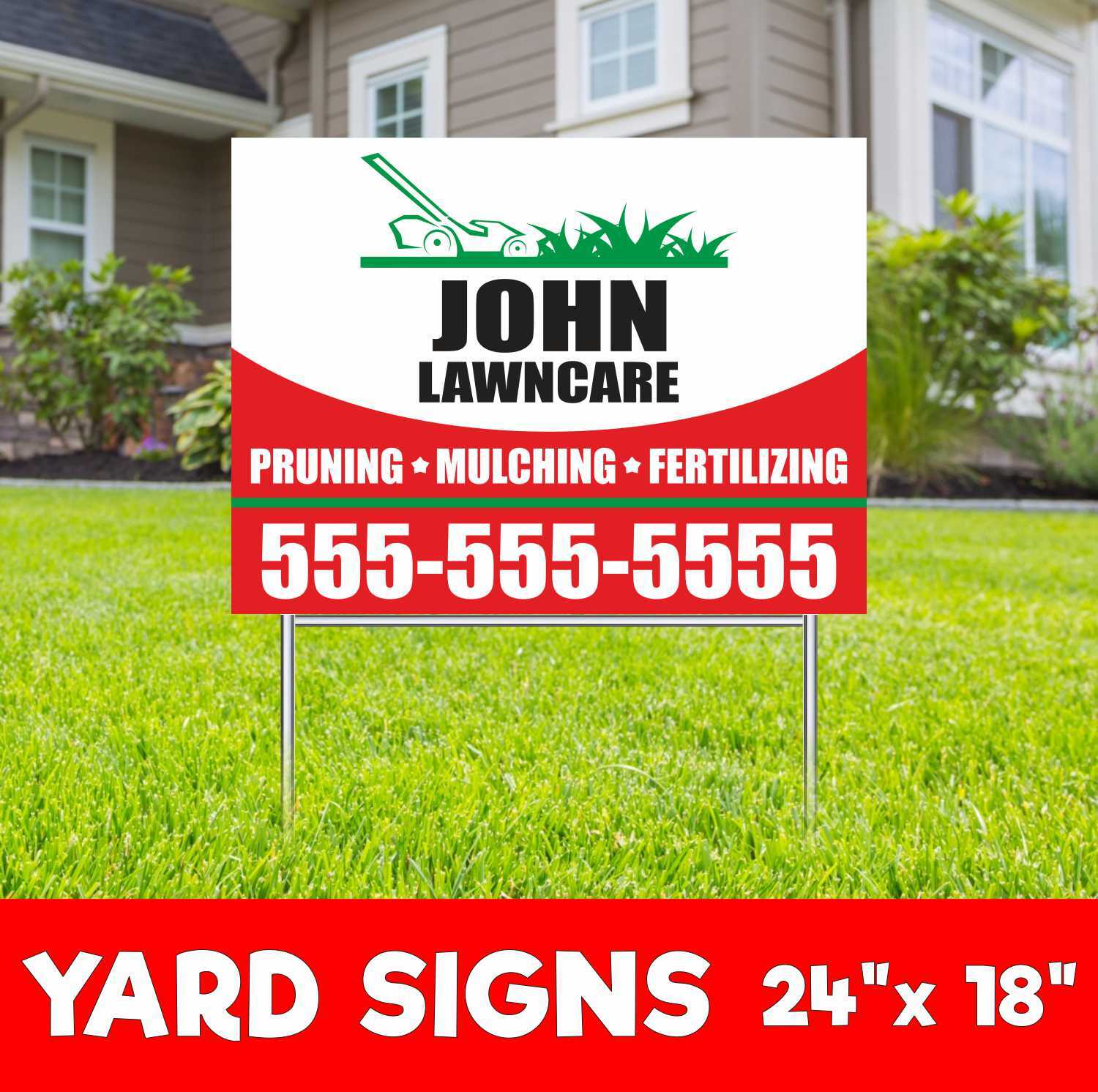 LAWNCARE Pruning Mulching Fertilizing Yard Sign Corrugate Plastic with H-Stakes