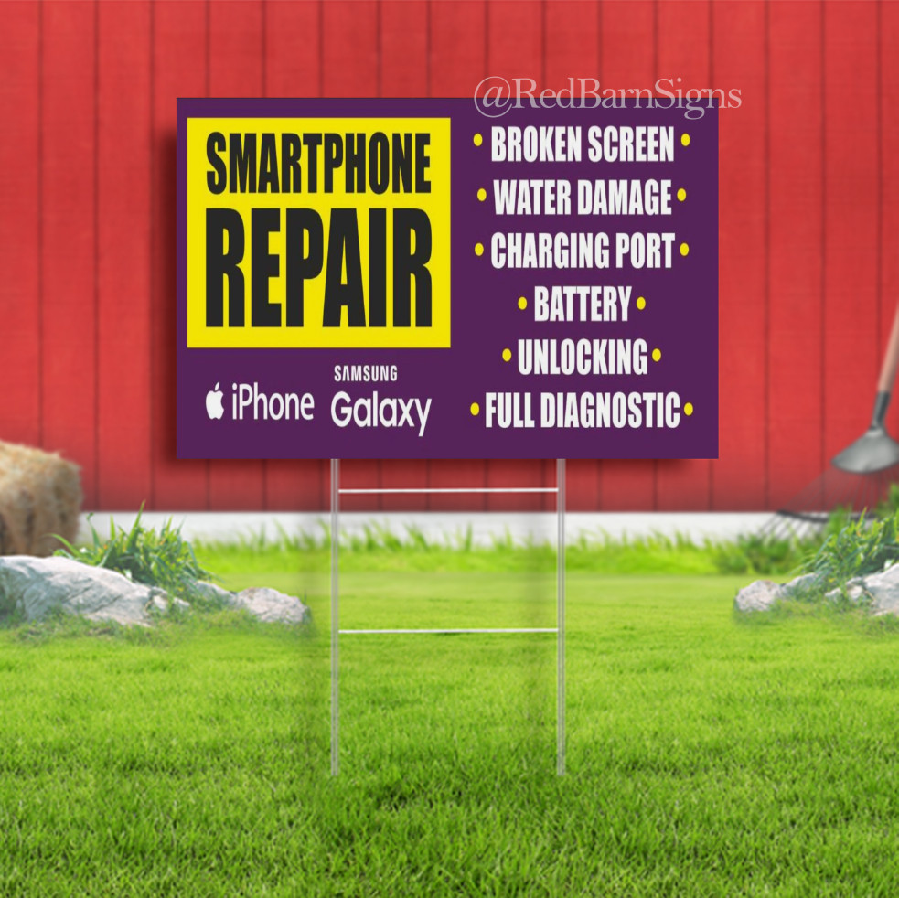 SMARTPHONE REPAIR Broken Screen Phone Repair Indoor Outdoor Yard Sign with metal
