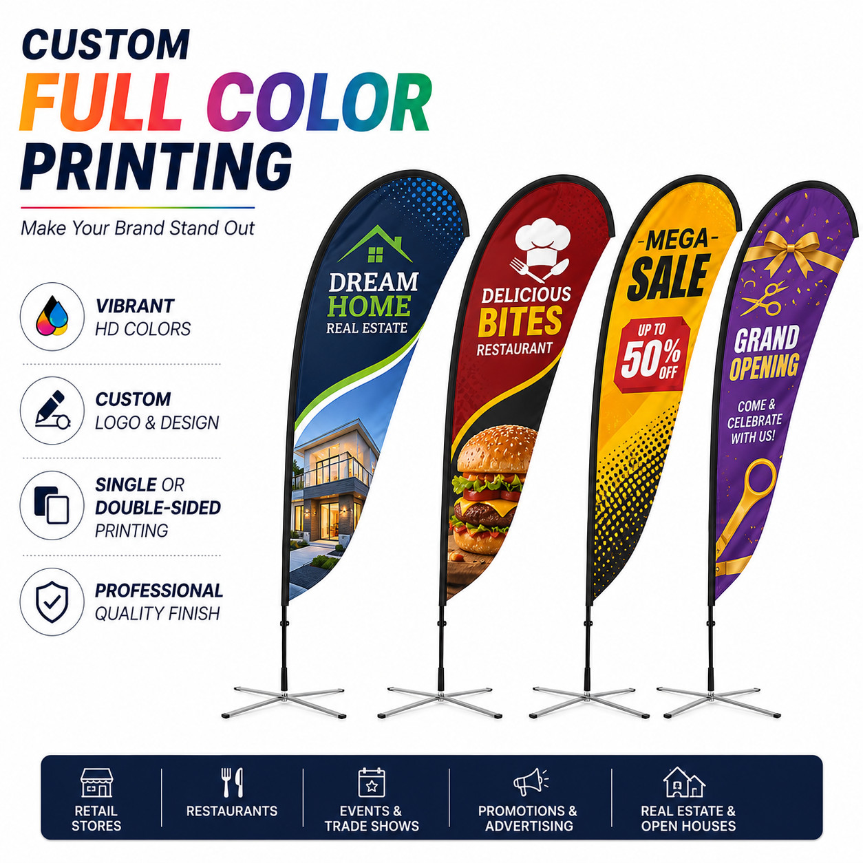 Custom Teardrop Flag Banner Printing | Full Color Single & Double Sided