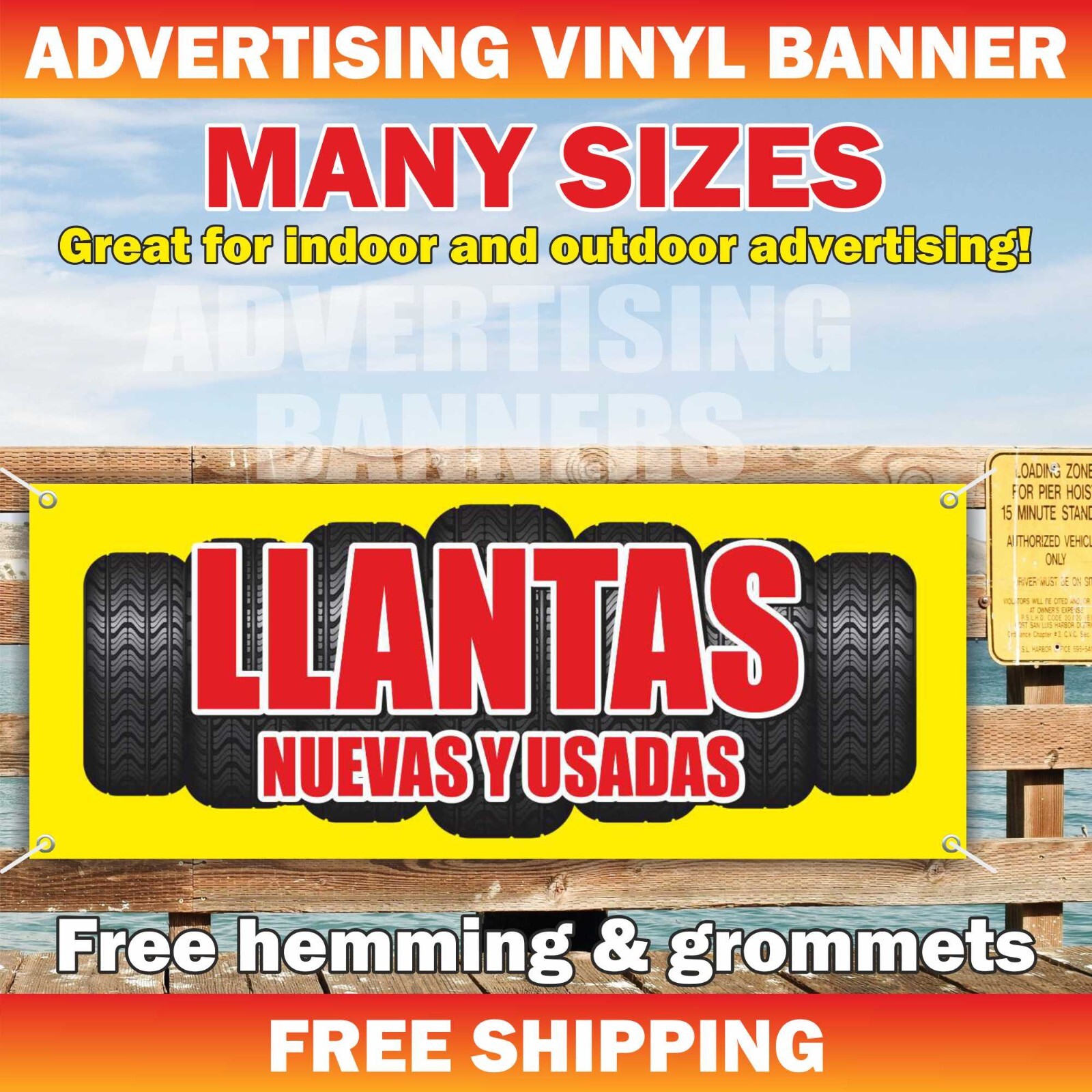LLANTAS NUEVAS Y USADAS Advertising Banner Vinyl Mesh Sign NEW AND USED TIRES AC