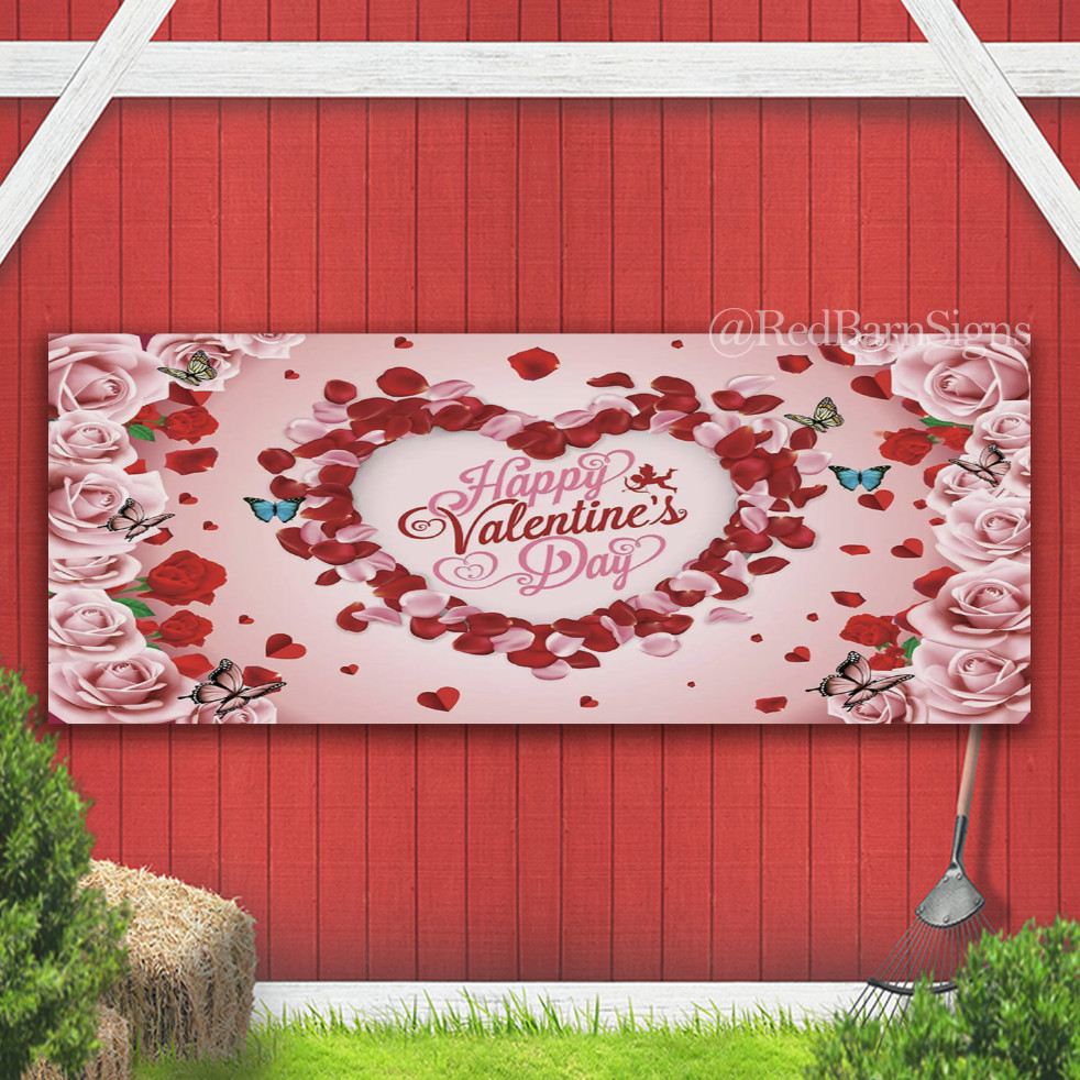 Happy Valentine’s Day Backdrop Banner Valentines Day Decor Heart Background