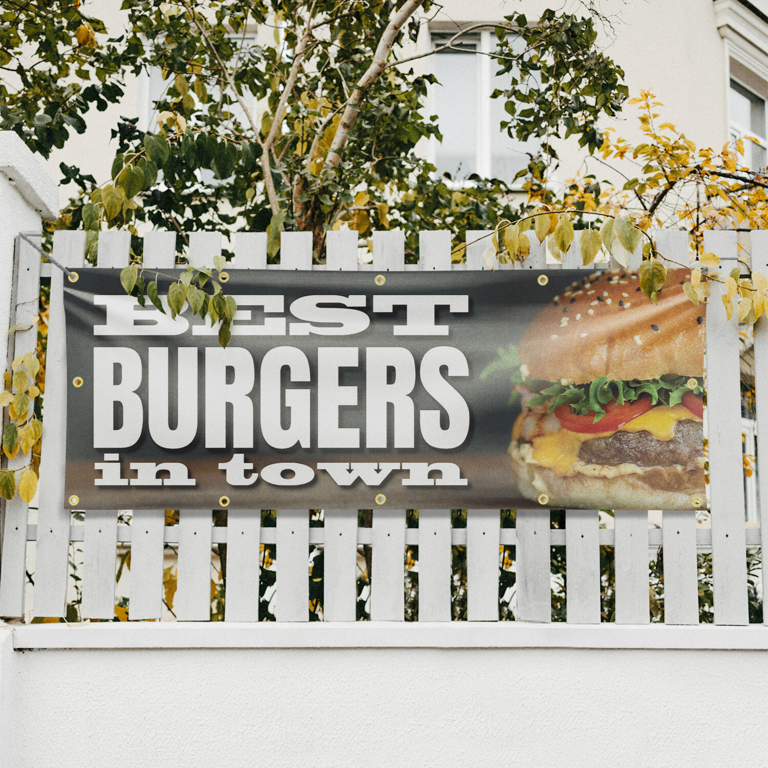 The Best Burgers In Town Vinyl Banner Sign with Metal Grommets Heavy-Duty