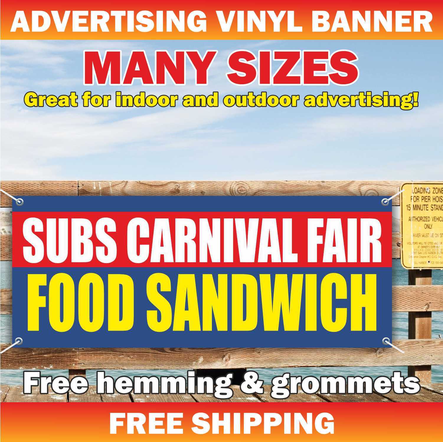 SUBS CARNIVAL FAIR FOOD SANDWICH Advertising Banner Vinyl Mesh Sign pizza burger
