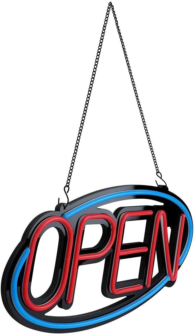 OPEN Sign Oval LED For Business Window 10 Flashing & Scrolling Modes 20″ x 10″