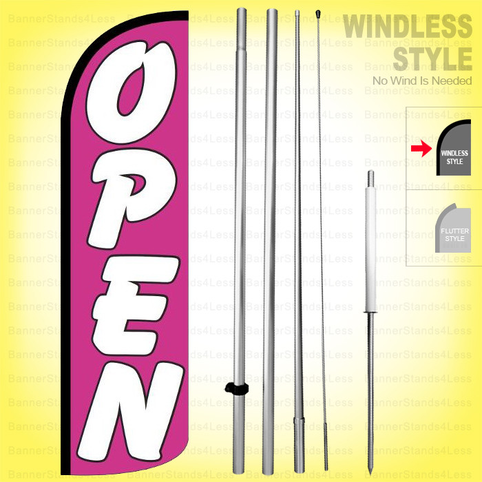 OPEN – Windless Swooper Flag Kit 15′ Feather Banner Sign pq43-h